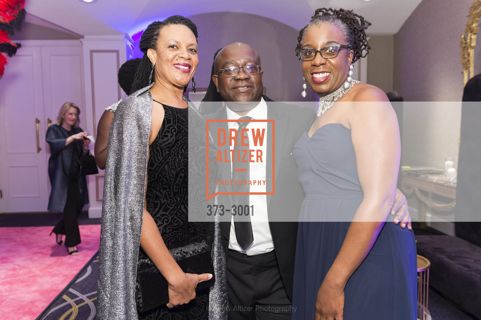Andrea Blair, Yaw Asare-Aboagye, Celeste James, MoAD's 2017 Afropolitan Ball, Fairmont Hotel. 950 Mason St SF, Photo #373-3001 Andrea Blair, Yaw Asare-Aboagye, Celeste James, Photo #373-3001