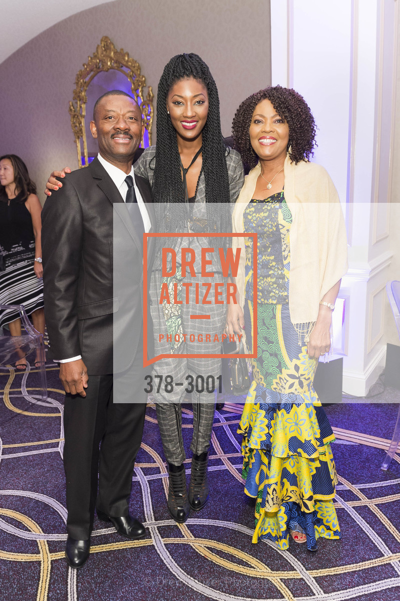 Kofi Bonner, Noelle Bonner, Gladys Moore, MoAD's 2017 Afropolitan Ball, Fairmont Hotel. 950 Mason St SF, Photo #378-3001 Kofi Bonner, Noelle Bonner, Gladys Moore, Photo #378-3001