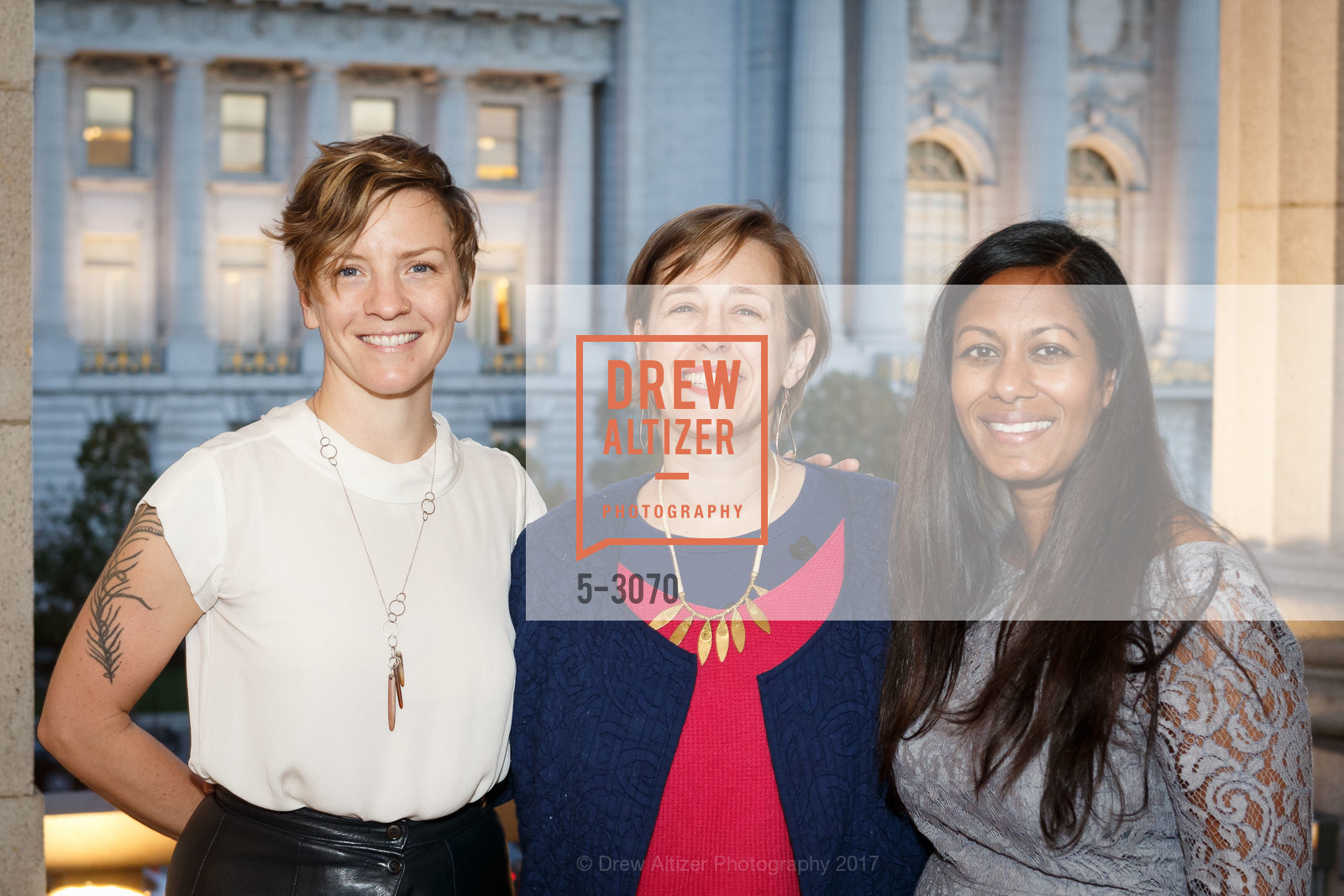 Julie Phelps, Jessica Mele, Suneetha Venigalla, Community Arts Stabilization Trust (CAST) Thank You Party, SFAC Gallery, Herbst Building. 401 Van Ness Avenue, November 7th, 2017, Photo #5-3070 Julie Phelps, Jessica Mele, Suneetha Venigalla, Photo #5-3070