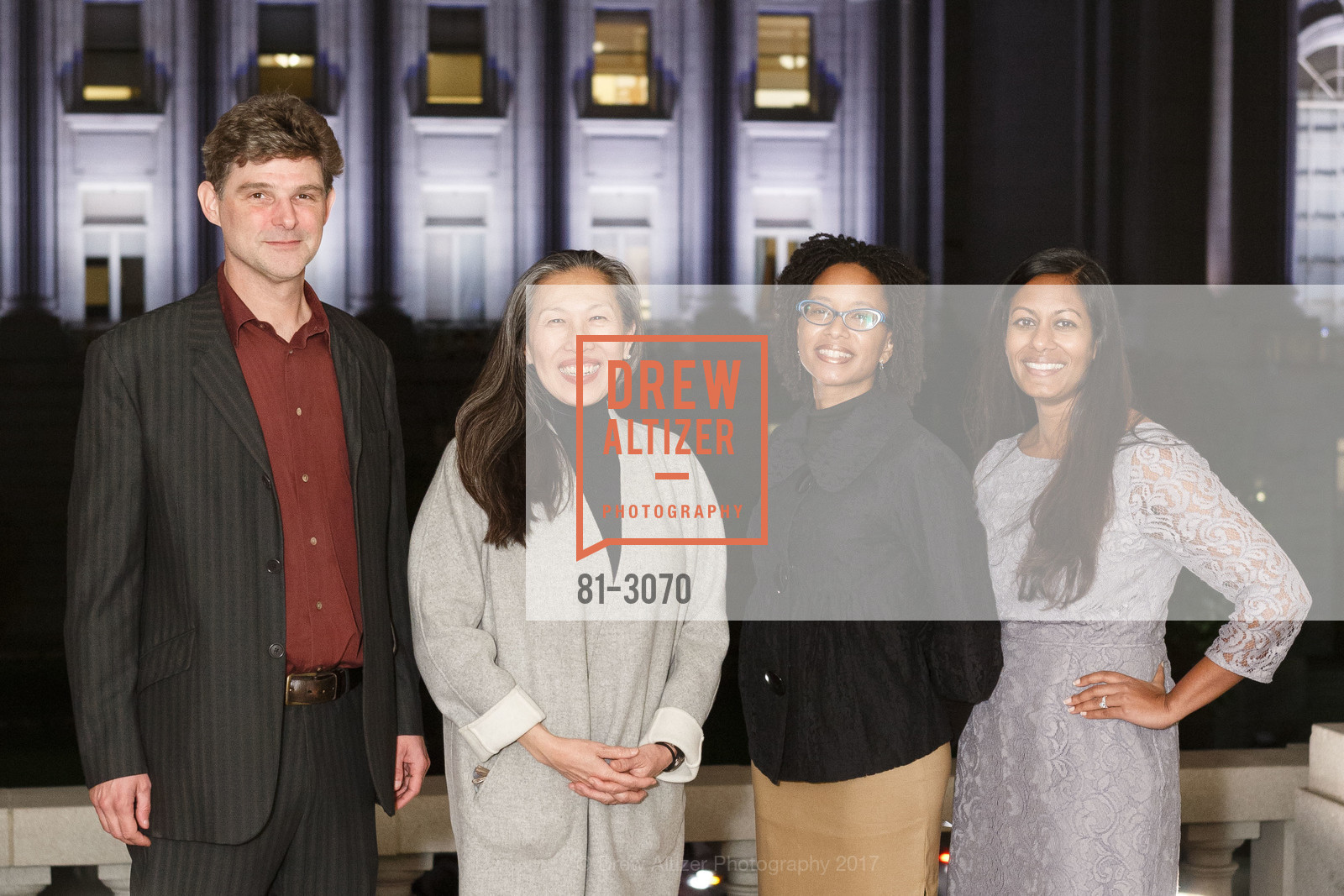 Owen Levin, Moy Eng, Tyese Wortham, Suneetha Venigalla, Community Arts Stabilization Trust (CAST) Thank You Party, SFAC Gallery, Herbst Building. 401 Van Ness Avenue, November 7th, 2017, Photo #81-3070 Owen Levin, Moy Eng, Tyese Wortham, Suneetha Venigalla, Photo #81-3070