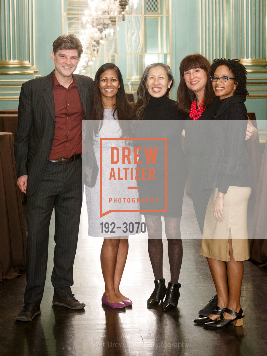 Owen Levin, Suneetha Venigalla, Moy Eng, Louise Yokoi, Tyese Wortham, Community Arts Stabilization Trust (CAST) Thank You Party, SFAC Gallery, Herbst Building. 401 Van Ness Avenue, Photo #192-3070 Owen Levin, Suneetha Venigalla, Moy Eng, Louise Yokoi, Tyese Wortham, Photo #192-3070