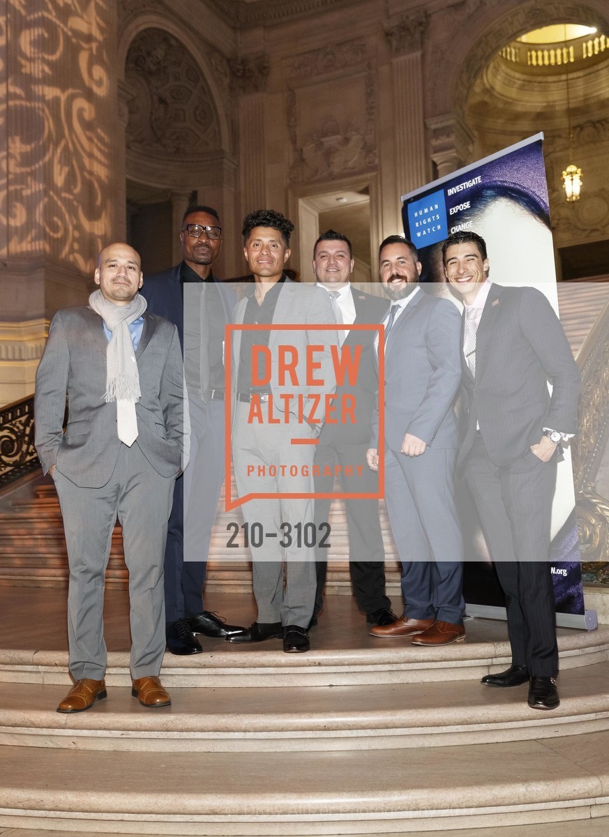 Jose Gonzalez, Jerome Dixon, David Rey, Joel Aguilar, Esteban Nunez, Michael Mendoza, Human Rights Watch Voices for Justice Gala at SF City Hall, SF City Hall, November 9th, 2017, Photo #210-3102 Jose Gonzalez, Jerome Dixon, David Rey, Joel Aguilar, Esteban Nunez, Michael Mendoza, Photo #210-3102