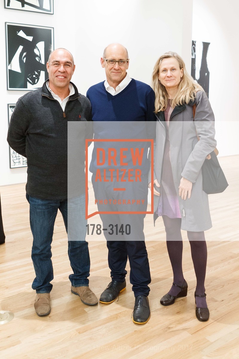 Manuel Maza, Bob Wenzlau, Julie Jomo, Pace Palo Alto Opening Reception: Adam Pendleton, Which We Can, Pace Palo Alto. 229 Hamilton Avenue Palo Alto CA 94301, November 16th, 2017, Photo #178-3140 Manuel Maza, Bob Wenzlau, Julie Jomo, Photo #178-3140