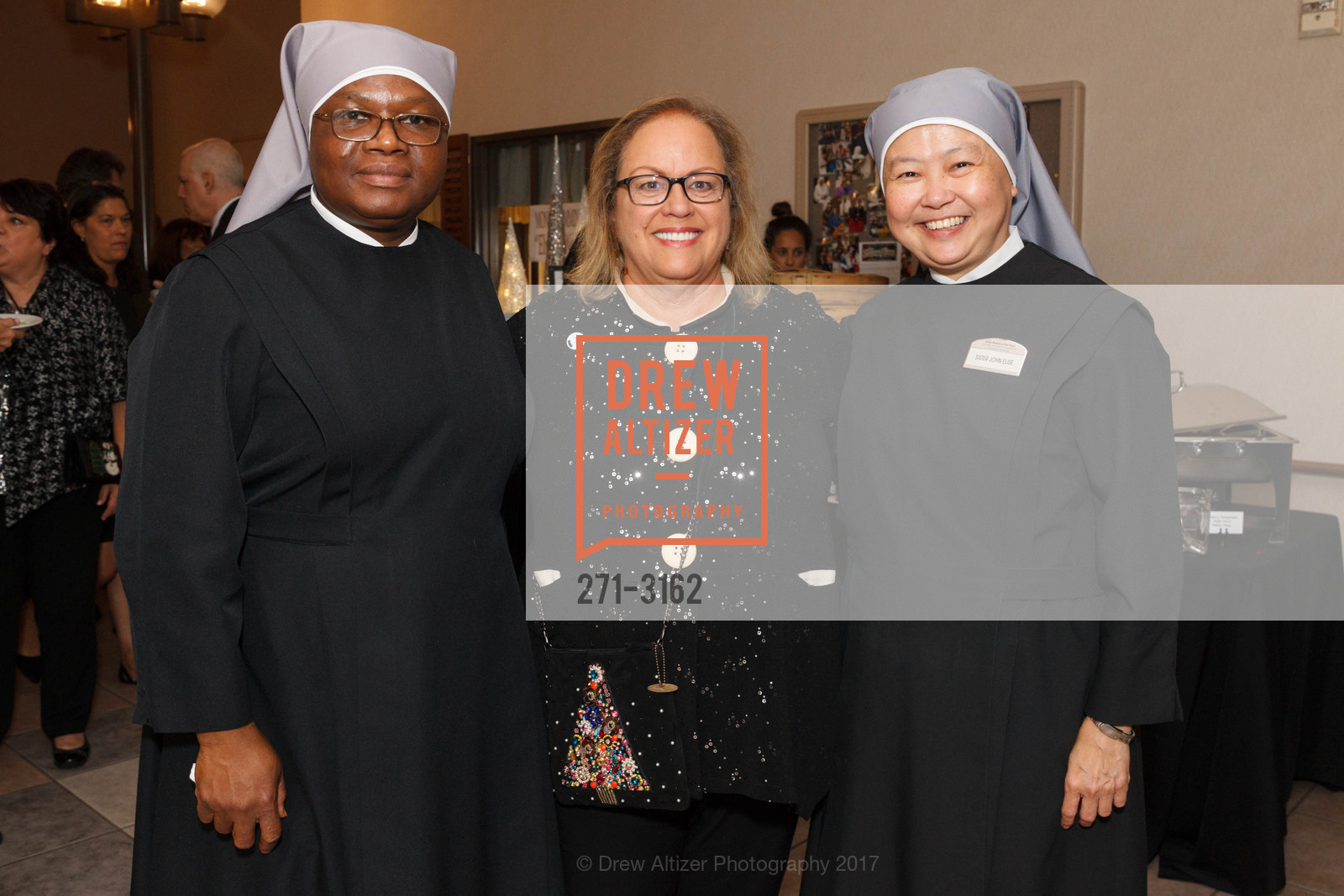 Sister Paschal, Cindy Johnson, Sister John Elise, LITTLE SISTERS OF THE POOR: St. Anne’s Home LET IT SNOW Holiday Boutique, Little Sisters of the Poor, St. Anne’s Home. 300 Lake Street, November 16th, 2017, Photo #271-3162 Sister Paschal, Cindy Johnson, Sister John Elise, Photo #271-3162