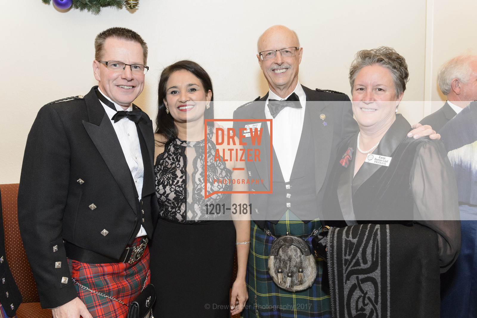 Colin Ritchie, Kalpana Prashar, Steve Lind, Karen Burton Lind, St Andrew's Society of San Francisco 154th Annual Banquet & Ball, Marines' Memorial Club. 609 Sutter St, November 25th, 2017, Photo #1201-3181 Colin Ritchie, Kalpana Prashar, Steve Lind, Karen Burton Lind, Photo #1201-3181