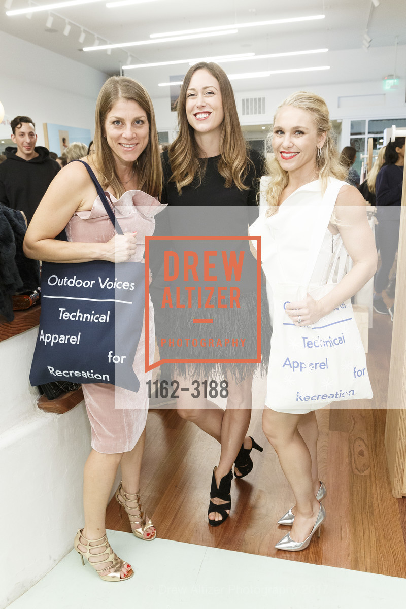 Laurie Hanna Carrade, Joannie Ericson, Tatum Getty, OUTDOOR VOICES Opening Party, Outdoor Voices Shop. 555 Hayes Valley, November 30th, 2017, Photo #1162-3188 Laurie Hanna Carrade, Joannie Ericson, Tatum Getty, Photo #1162-3188