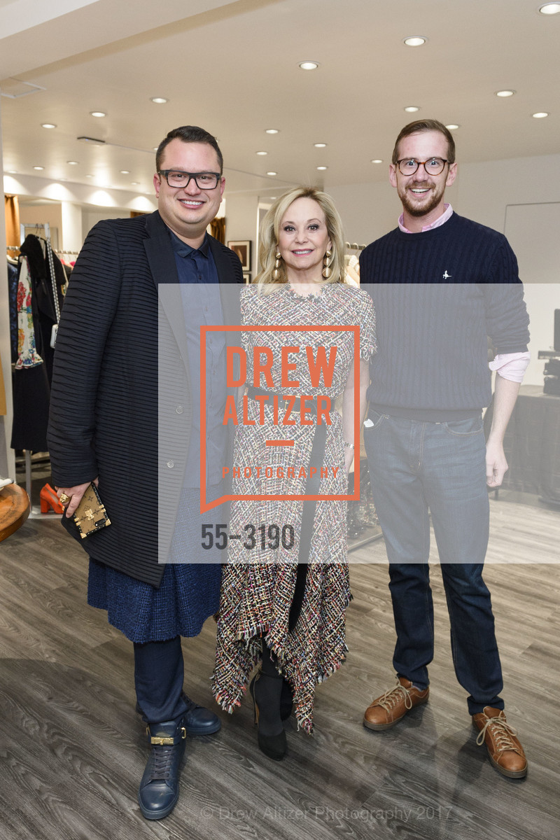 Graham Wetzbarger, Julie Wainwright, James Costantine, The RealReal Pop Up Opening Party, The RealReal Pop Up Shop. 222 Stockton Street, November 30th, 2017, Photo #55-3190 Graham Wetzbarger, Julie Wainwright, James Costantine, Photo #55-3190