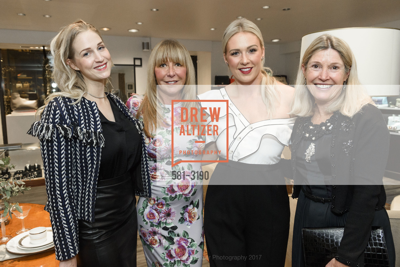 Julianne Castro, Maureen Malone, Molly McKenna, Julia McHenry, The RealReal Pop Up Opening Party, The RealReal Pop Up Shop. 222 Stockton Street, November 30th, 2017, Photo #581-3190 Julianne Castro, Maureen Malone, Molly McKenna, Julia McHenry, Photo #581-3190