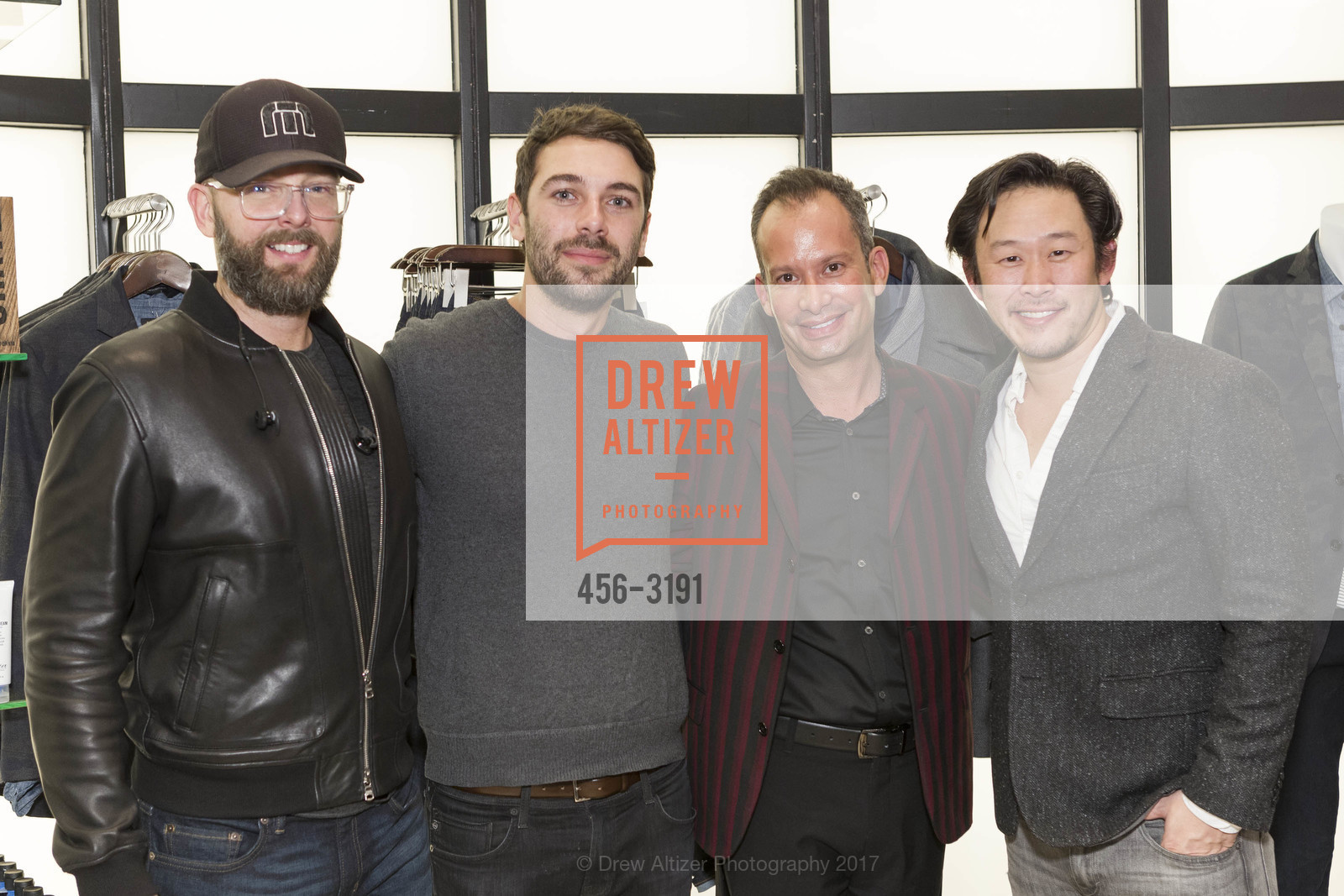 David Matthews, Irvin Slobodskaya, Philip Zamudio, Brent Kawahara, Banana Republic x Baxter of California Pop Up Party, Banana Republic. 256 Grant Avenue, November 30th, 2017, Photo #456-3191 David Matthews, Irvin Slobodskaya, Philip Zamudio, Brent Kawahara, Photo #456-3191