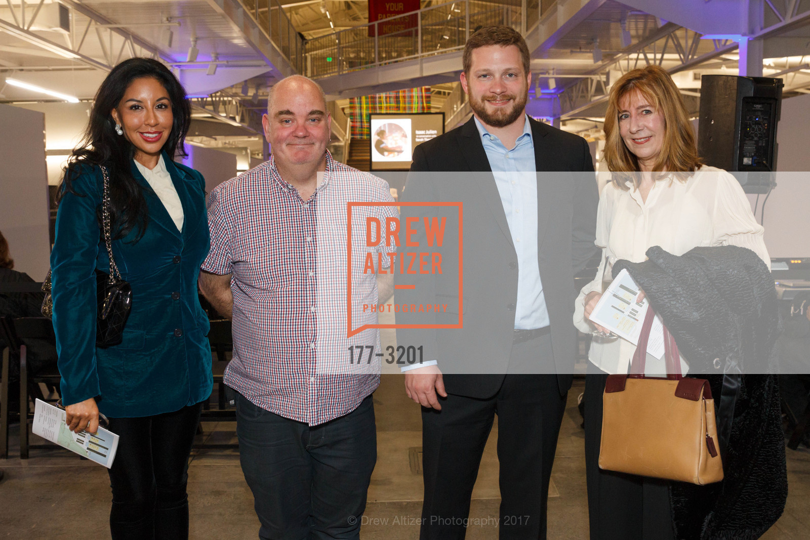 Veronica Fernandez, Tom Cullen, Ian McKay, Diane Klein, Isaac Julien "Playtime" Opening Reception at Fort Mason Center for Arts and Culture, Fort Mason Center for Arts & Culture. 2 Marina Blvd., San Francisco, CA 94123, November 30th, 2017, Photo #177-3201 Veronica Fernandez, Tom Cullen, Ian McKay, Diane Klein, Photo #177-3201