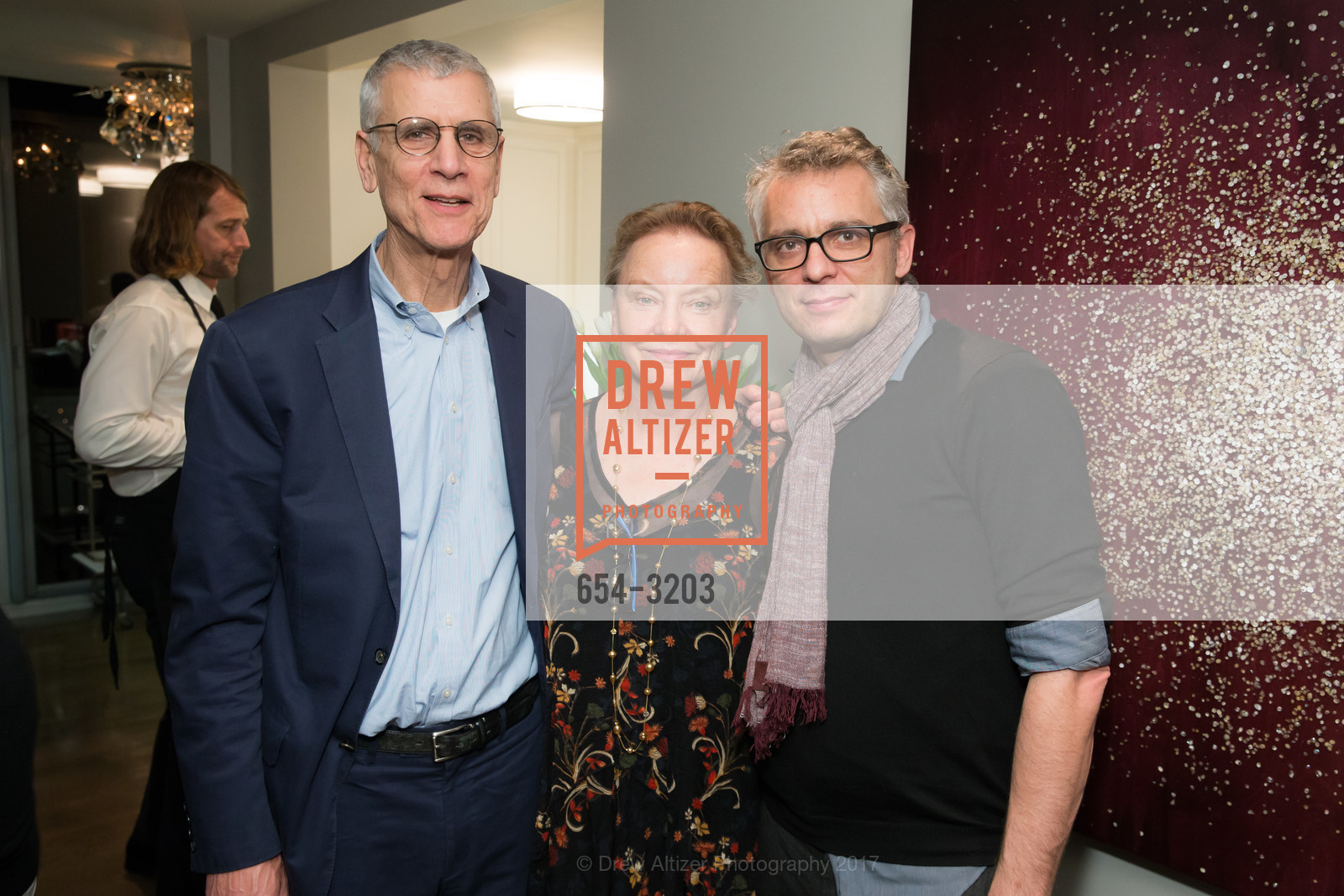 Stephen Beal, Dee Hoover, Anthony Huberman, Stardust to Steel: The San Francisco Advocacy for National Museum of Women in the Arts Inaugural Exhibition, California College of the Arts Hubbell Street Gallery. 161 Hubbell Street, SF 94107, November 30th, 2017, Photo #654-3203 Stephen Beal, Dee Hoover, Anthony Huberman, Photo #654-3203