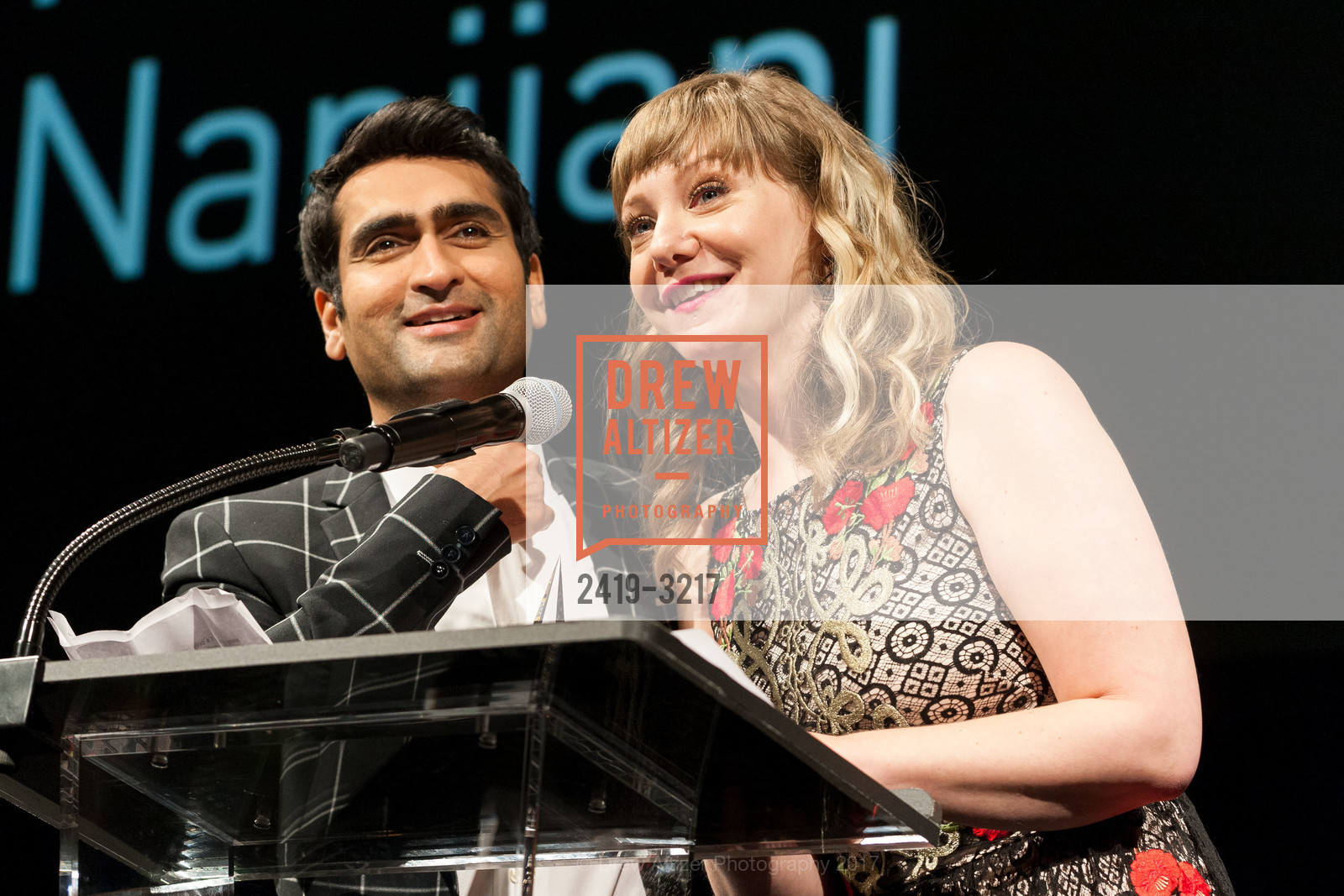 Kumail Nanjiani, Emily V. Gordon, SFFILM Awards Night 2017, Palace of Fine Arts. 3301 Lyon Street, December 5th, 2017, Photo #2419-3217 Kumail Nanjiani, Emily V. Gordon, Photo #2419-3217