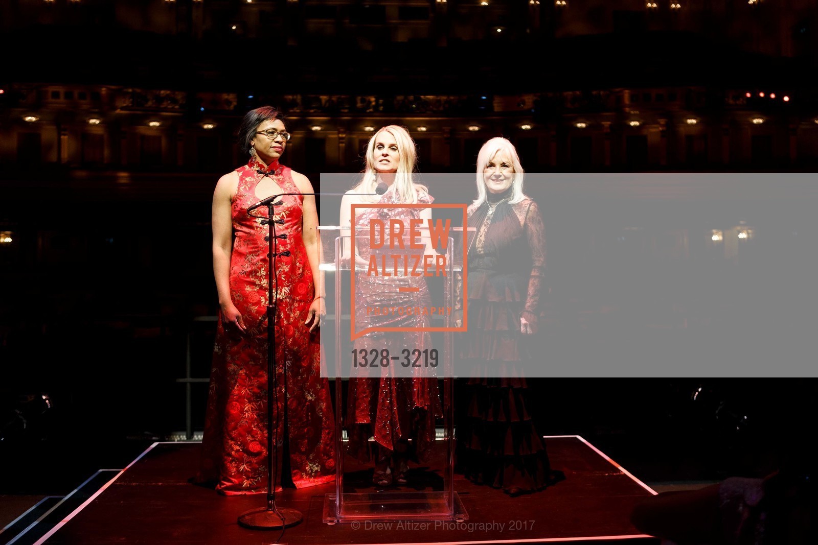 Danielle Lane, Jane Mudge, Arlene Inch, Dinner on the Opera House Stage 2017, War Memorial Opera House, December 4th, 2017, Photo #1328-3219 Danielle Lane, Jane Mudge, Arlene Inch, Photo #1328-3219