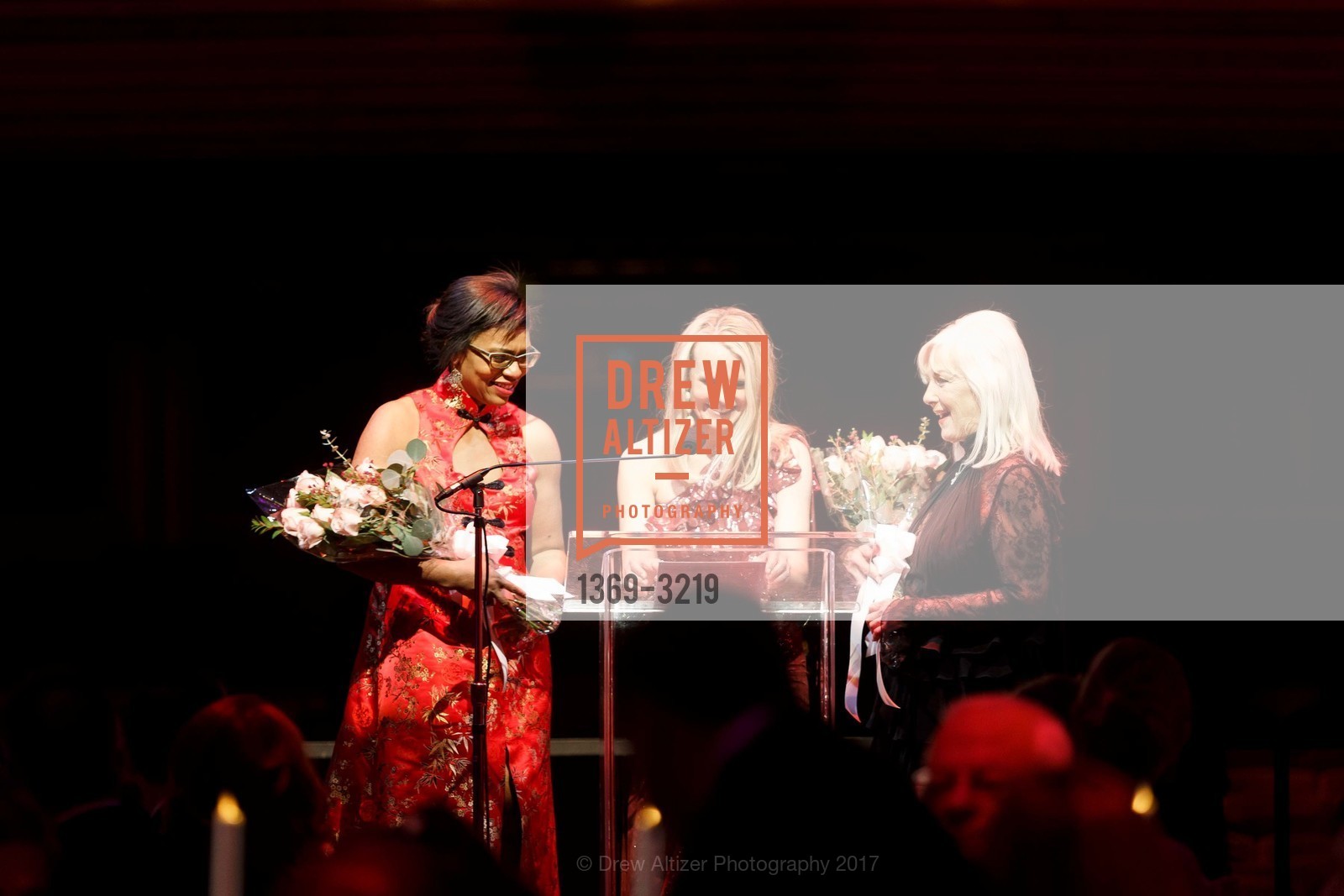 Danielle Lane, Jane Mudge, Arlene Inch, Dinner on the Opera House Stage 2017, War Memorial Opera House, December 4th, 2017, Photo #1369-3219 Danielle Lane, Jane Mudge, Arlene Inch, Photo #1369-3219