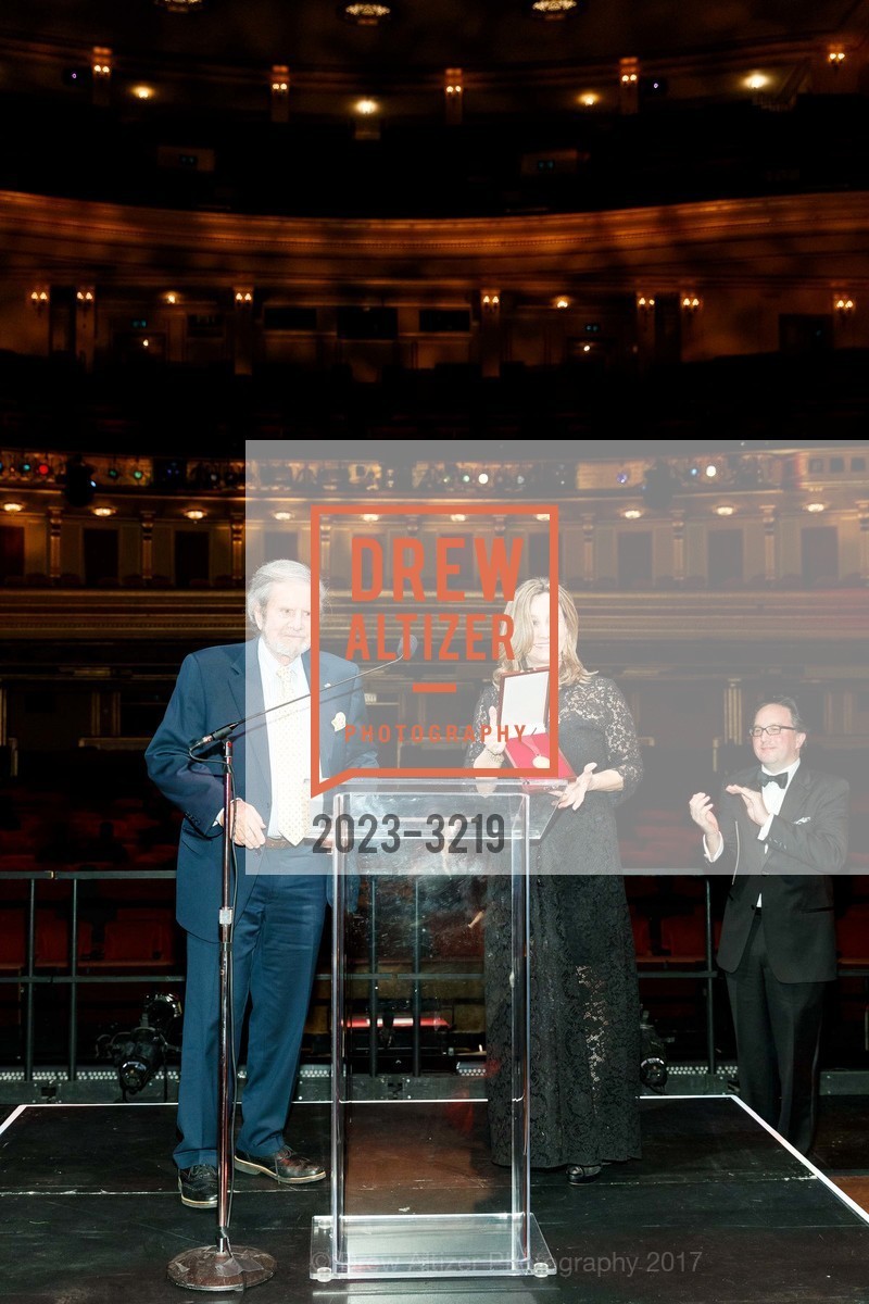 Tad Taube, Dianne Taube, Dinner on the Opera House Stage 2017, War Memorial Opera House, December 4th, 2017, Photo #2023-3219 Tad Taube, Dianne Taube, Photo #2023-3219