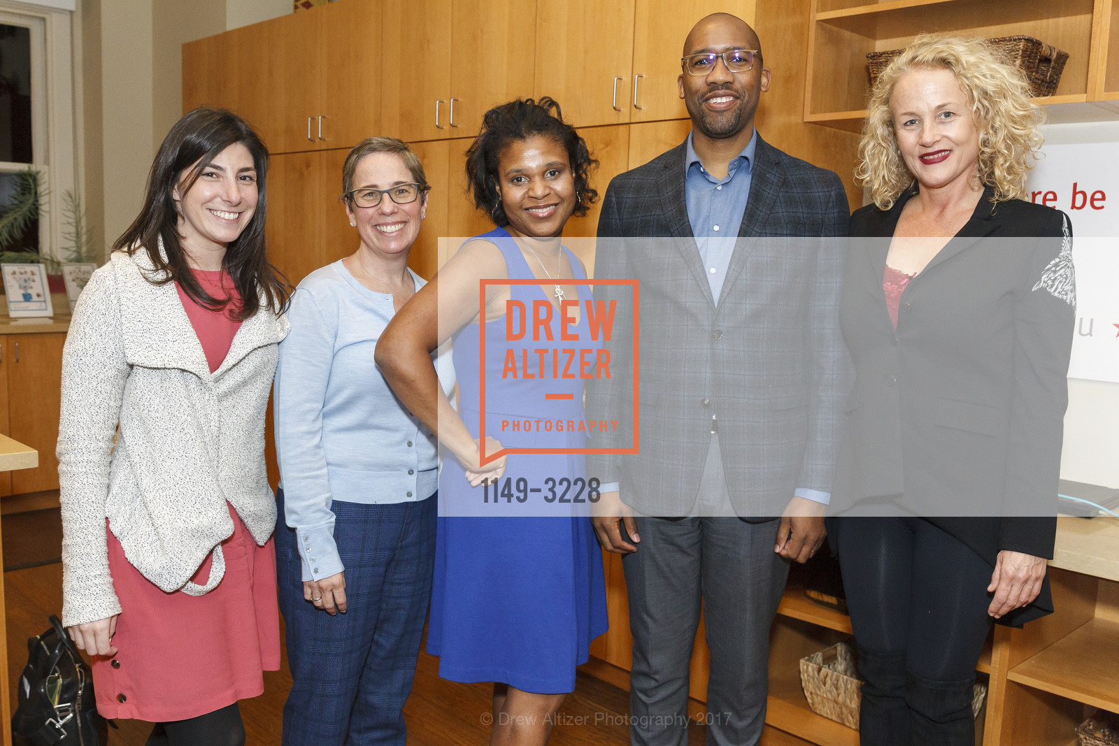 Diana Rogosa, Sharon Bunzel, Damali Taylor, Joshua Hill, Kate Greer, Phenomenal Woman Conversation & Benefit Reception, Futures Without Violence. 100 Montgomery St, December 5th, 2017, Photo #1149-3228 Diana Rogosa, Sharon Bunzel, Damali Taylor, Joshua Hill, Kate Greer, Photo #1149-3228