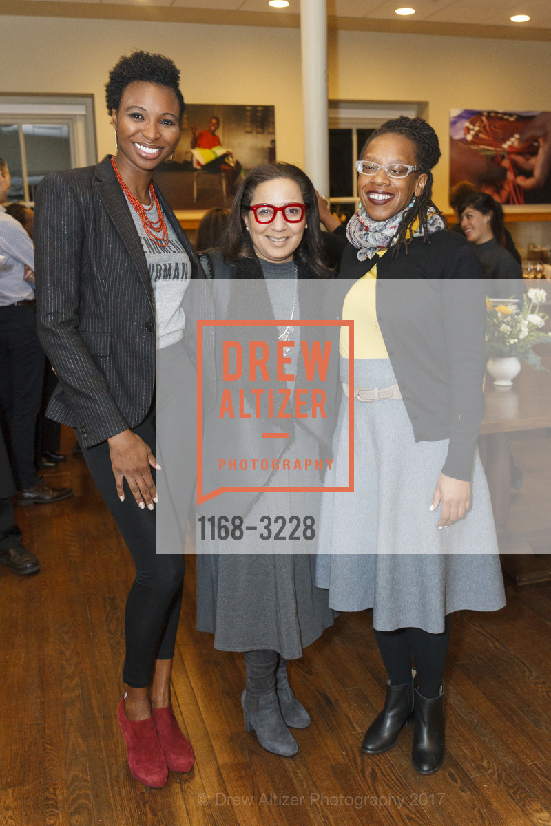 Kaego Rust, Monetta White, Latifah Simon, Phenomenal Woman Conversation & Benefit Reception, Futures Without Violence. 100 Montgomery St, December 5th, 2017, Photo #1168-3228 Kaego Rust, Monetta White, Latifah Simon, Photo #1168-3228