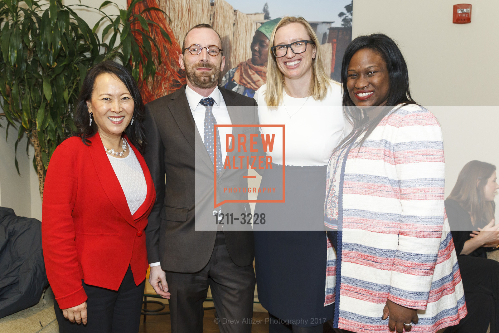 Katharina Min, Christoff Quathen, Ingrid Rechtin, Michelle Stewart, Phenomenal Woman Conversation & Benefit Reception, Futures Without Violence. 100 Montgomery St, December 5th, 2017, Photo #1211-3228 Katharina Min, Christoff Quathen, Ingrid Rechtin, Michelle Stewart, Photo #1211-3228