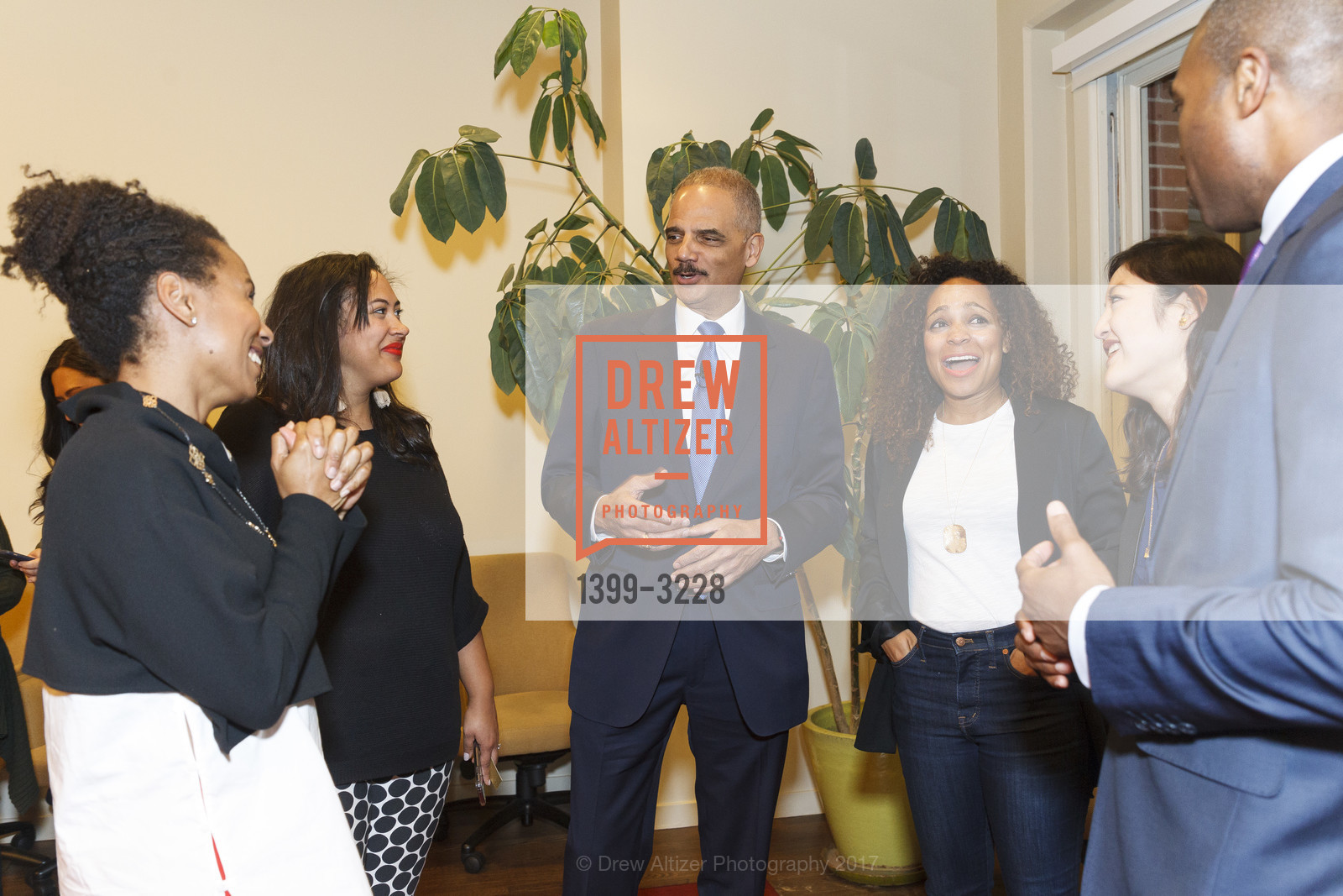 Maxine Williams, Bettie Thompson, Eric Holder, Monique Dorsainvil, Mana Nakagawa, Tony West, Phenomenal Woman Conversation & Benefit Reception, Futures Without Violence. 100 Montgomery St, December 5th, 2017, Photo #1399-3228 Maxine Williams, Bettie Thompson, Eric Holder, Monique Dorsainvil, Mana Nakagawa, Tony West, Photo #1399-3228