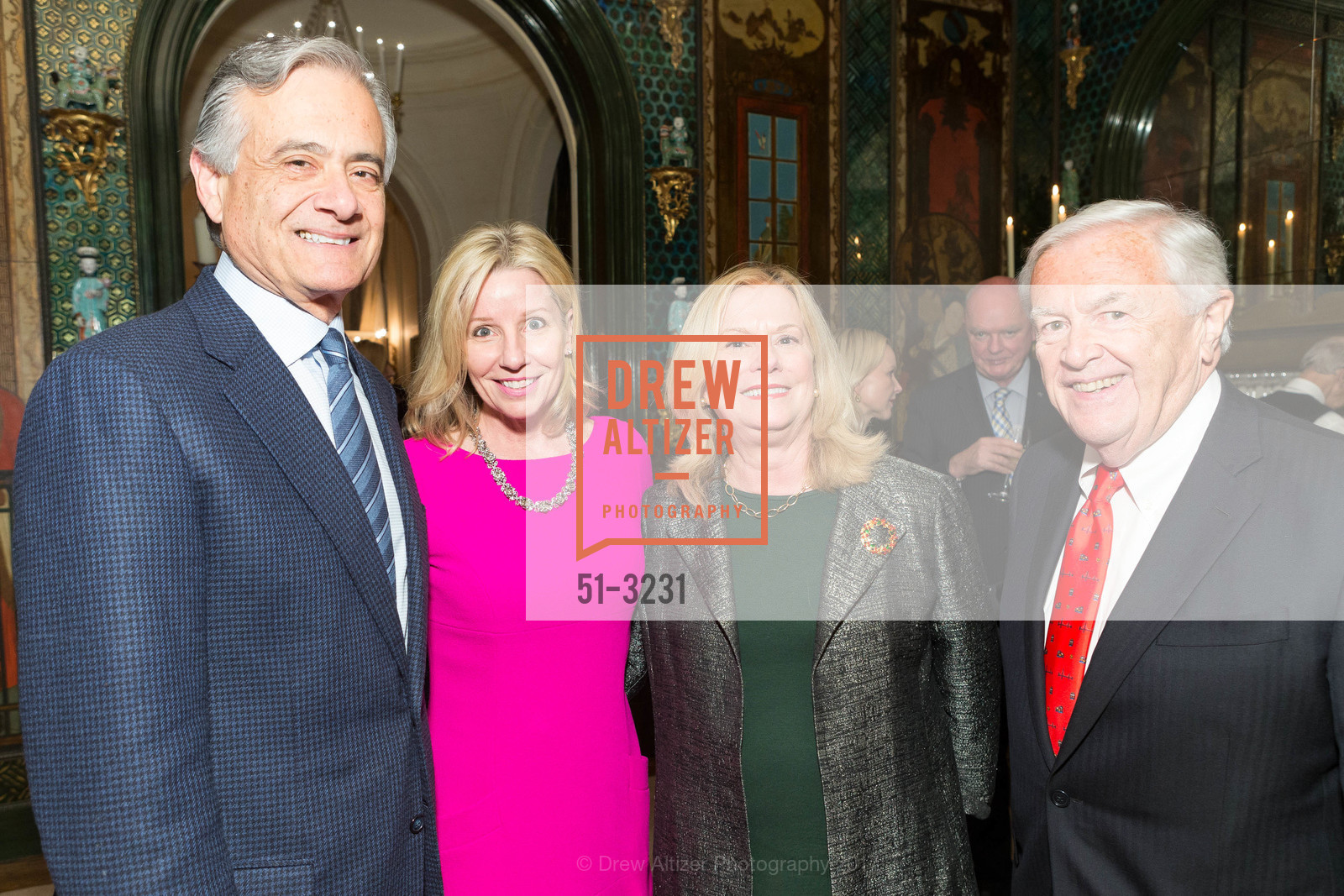 Michael Covarrubias, Kathleen McIntosh, Janice Mackenzie, Dennis Conaghan, Protocol Office Christmas Party Hosted by Gordon and Ann Getty, Private Residence, December 5th, 2017, Photo #51-3231 Michael Covarrubias, Kathleen McIntosh, Janice Mackenzie, Dennis Conaghan, Photo #51-3231