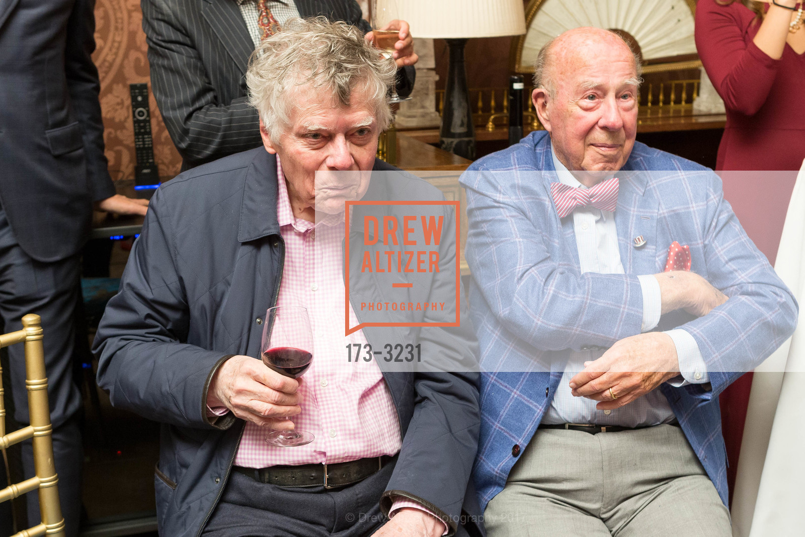 Gordon Getty, George Shultz, Protocol Office Christmas Party Hosted by Gordon and Ann Getty, Private Residence, December 5th, 2017, Photo #173-3231 Gordon Getty, George Shultz, Photo #173-3231
