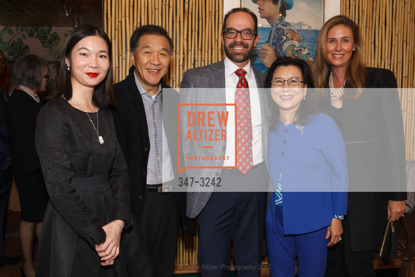 Sylvia Zhang, Joseph Fang, Rafael Vargas, Maria Fang, Lisa McKnew, Saks Fifth Avenue and David Webb Dinner, Leo's Oyster Bar. 568 Sacramento Street, December 7th, 2017, Photo #347-3242 Sylvia Zhang, Joseph Fang, Rafael Vargas, Maria Fang, Lisa McKnew, Photo #347-3242