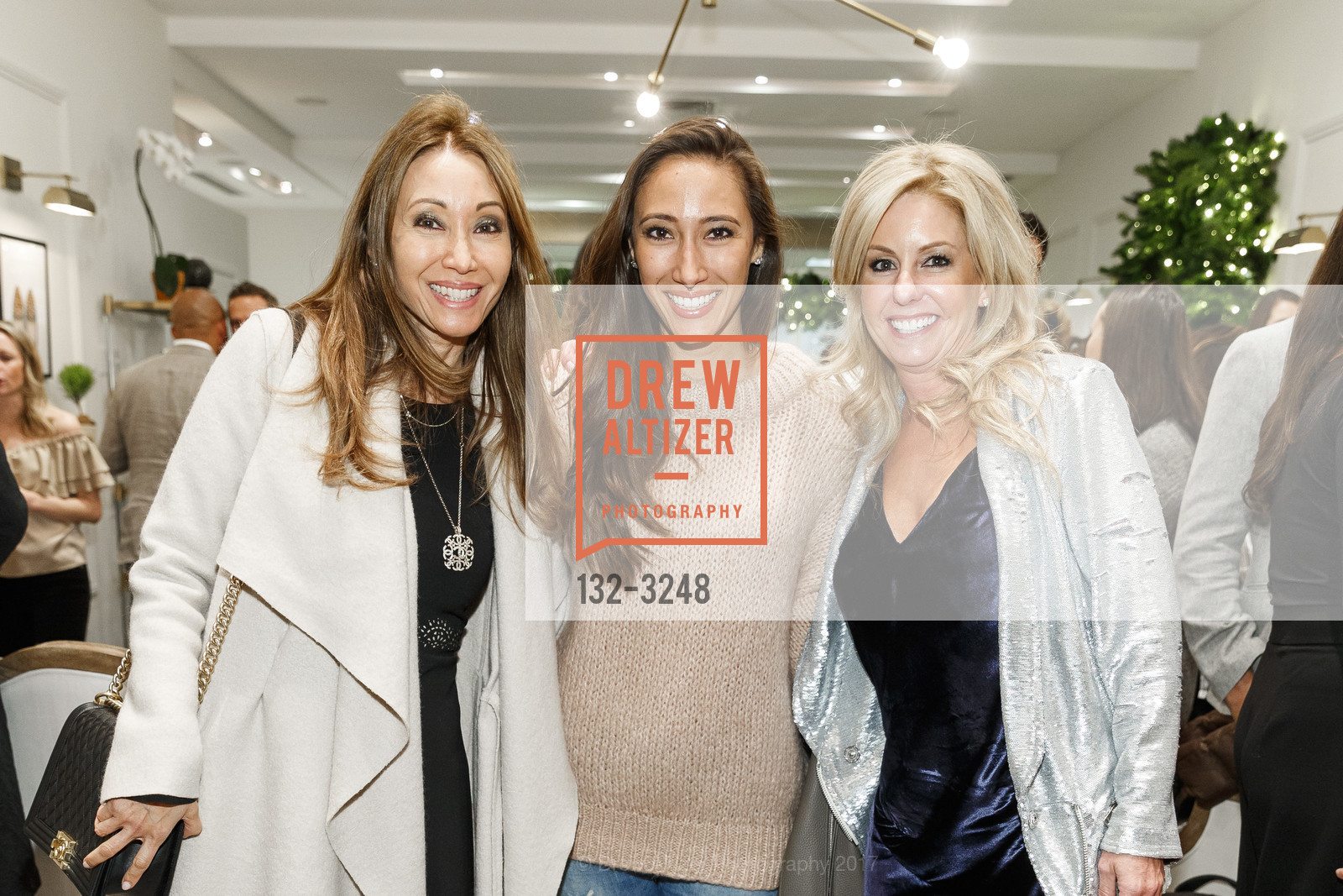 Marianne Tataseo, Maya Mark, Debi Hemmeter, Birdies Slipper Co Store Opening, Birdies. 1934 Union Street, SF, December 7th, 2017, Photo #132-3248 Marianne Tataseo, Maya Mark, Debi Hemmeter, Photo #132-3248