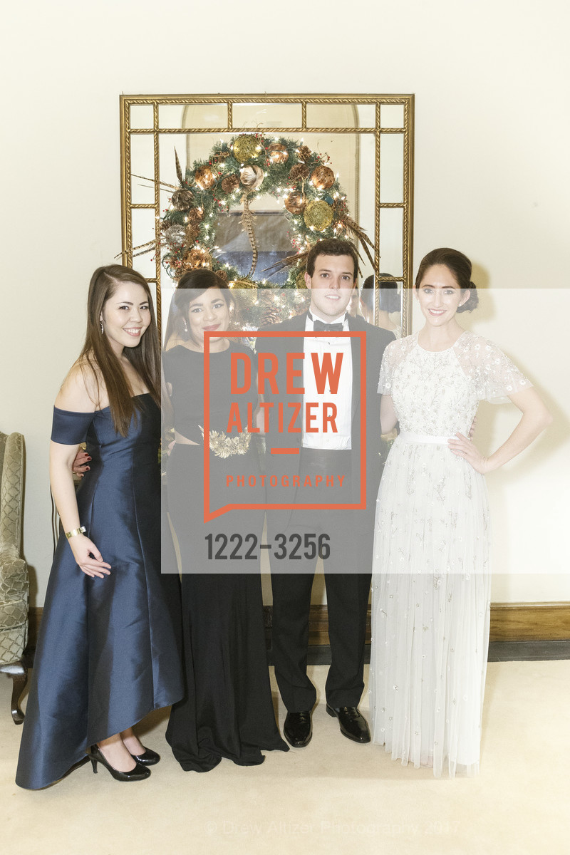 Brittany Conroy, Tali Kirkwood, John Overbeck, Lauren Clark, Spinsters of San Francisco Holiday Ball 2017, The Metropolitan Club. 640 Sutter St, San Francisco, CA 94102, December 9th, 2017, Photo #1222-3256 Brittany Conroy, Tali Kirkwood, John Overbeck, Lauren Clark, Photo #1222-3256