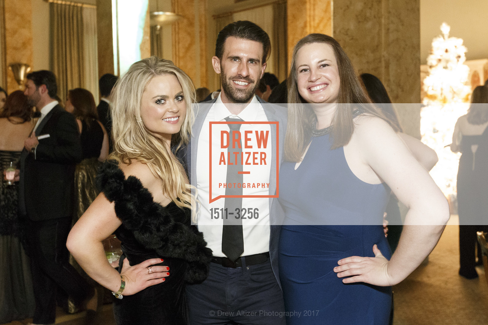Sydney Hayes, Scott Bohrer, Kim Sanguinetti, Spinsters of San Francisco Holiday Ball 2017, The Metropolitan Club. 640 Sutter St, San Francisco, CA 94102, December 9th, 2017, Photo #1511-3256 Sydney Hayes, Scott Bohrer, Kim Sanguinetti, Photo #1511-3256