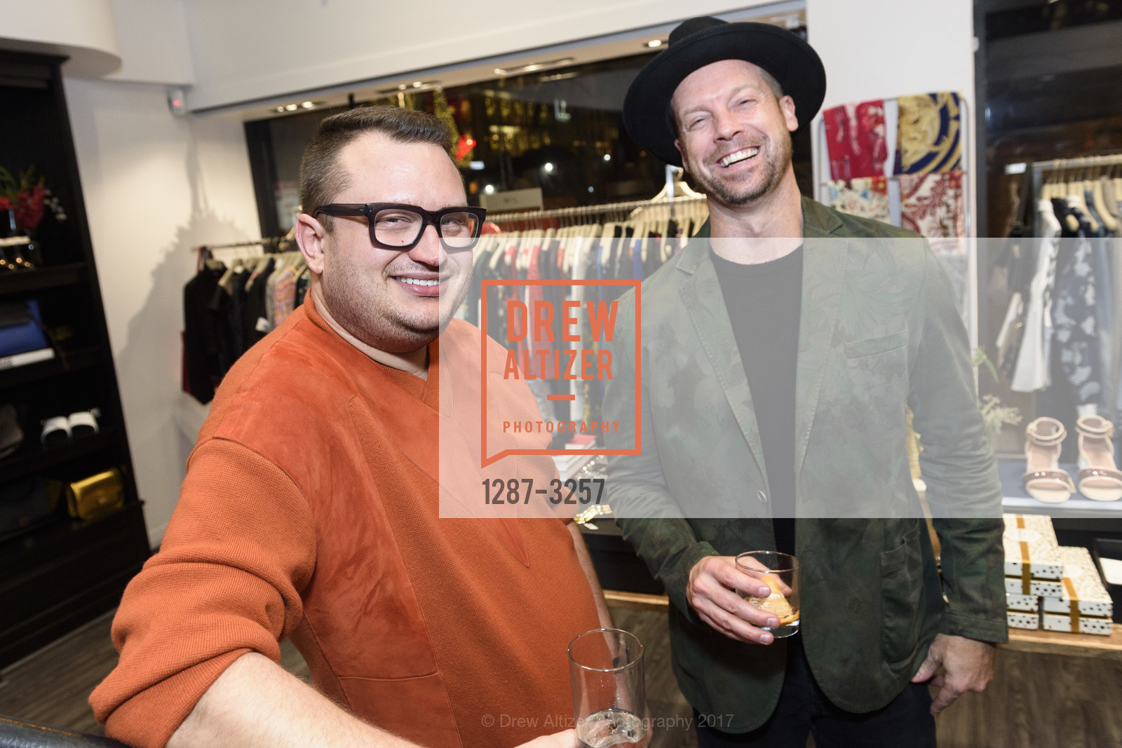 Graham Wetzbarger, Derek Cummings, The RealReal x Andre Iguodala Party, The RealReal Pop Up Shop. 222 Stockton Street, December 12th, 2017, Photo #1287-3257 Graham Wetzbarger, Derek Cummings, Photo #1287-3257