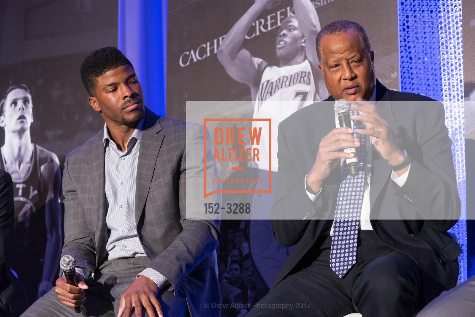 Kelenna Azubuike, Jamaal Wilkes, Holiday Hoops Luncheon with the SF Chamber of Commerce and the Golden State Warriors, The Westin St. Francis Hotel. 335 Powell St, San Francisco, CA 94102, December 15th, 2017, Photo #152-3288 Kelenna Azubuike, Jamaal Wilkes, Photo #152-3288