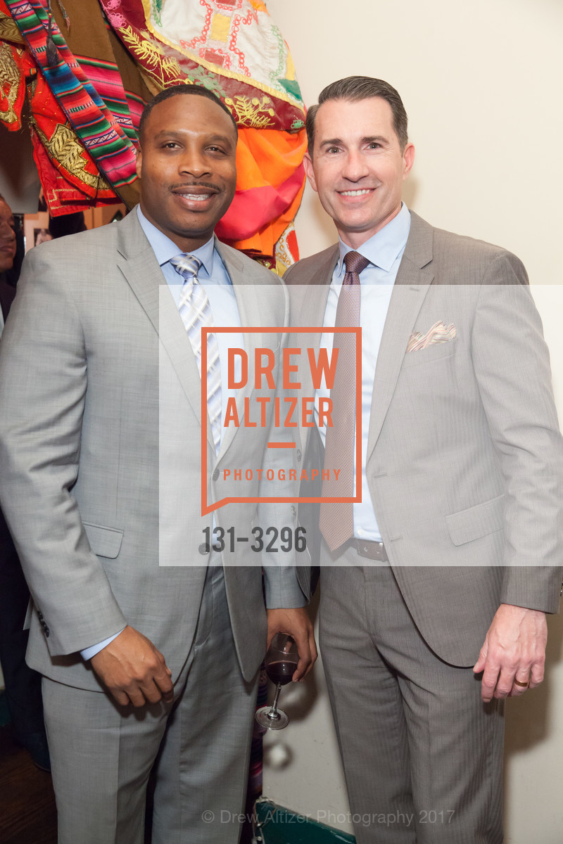 Derek Brown, Padraic Ryan, Mayor Willie L. Brown Jr. & Victor Makras Holiday Party 2017, Pena Pachamama. 1630 Powell St. S F, December 22nd, 2017, Photo #131-3296 Derek Brown, Padraic Ryan, Photo #131-3296