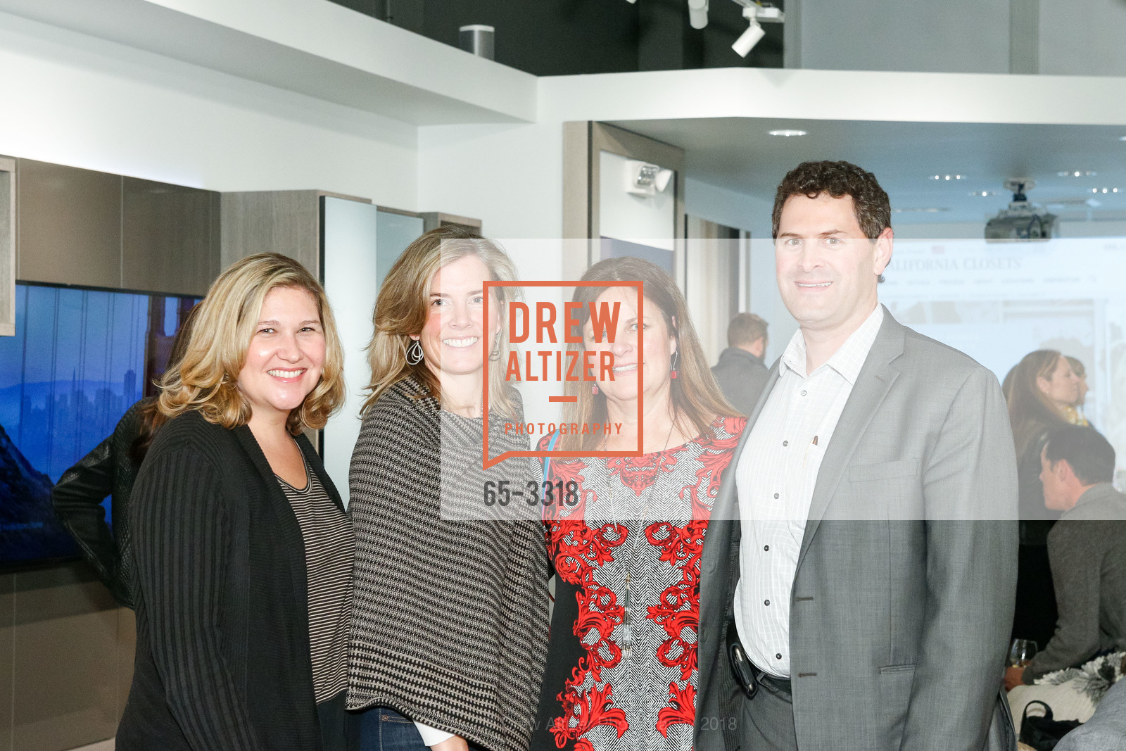 Shani Podell, Cathy Tokic, Julie Feller, David Feller, California Closets Burlingame Grand Opening, California Closets Showroom. 247 California Drive Burlingame, CA 94010, January 11th, 2018, Photo #65-3318 Shani Podell, Cathy Tokic, Julie Feller, David Feller, Photo #65-3318
