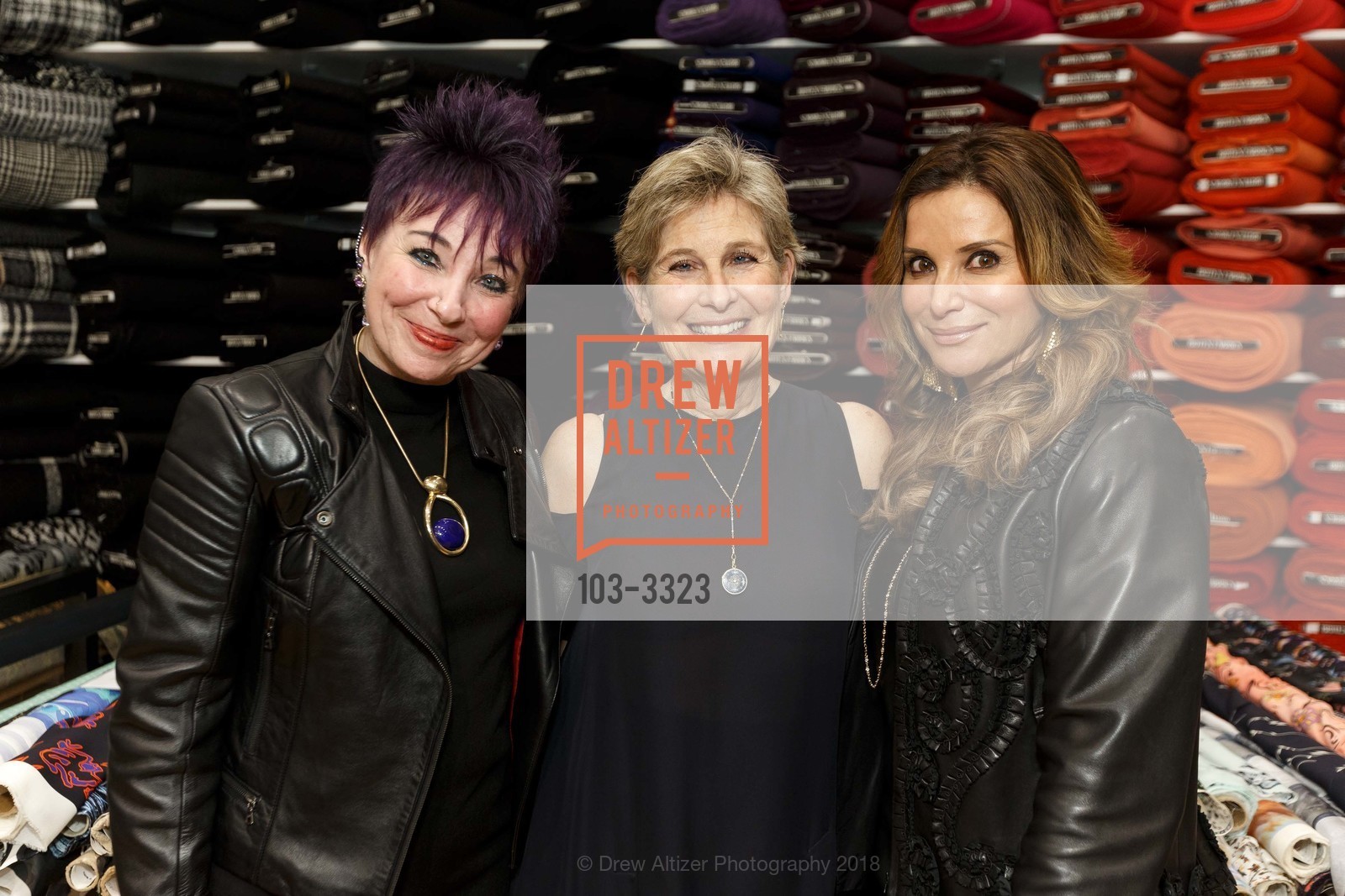Tina Fayer, Sharman Spector, Claudia Ross, Britex Fabrics Opening Reception 2018, Britex Fabrics. 117 Post Street, San Francisco, CA 94108, January 11th, 2018, Photo #103-3323 Tina Fayer, Sharman Spector, Claudia Ross, Photo #103-3323