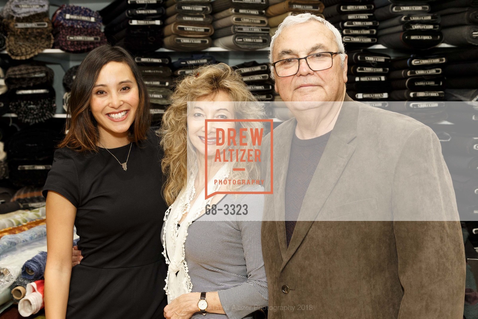 Allegra Marin, Barbara Cabellon, Joel Ross, Britex Fabrics Opening Reception 2018, Britex Fabrics. 117 Post Street, San Francisco, CA 94108, January 11th, 2018, Photo #68-3323 Allegra Marin, Barbara Cabellon, Joel Ross, Photo #68-3323