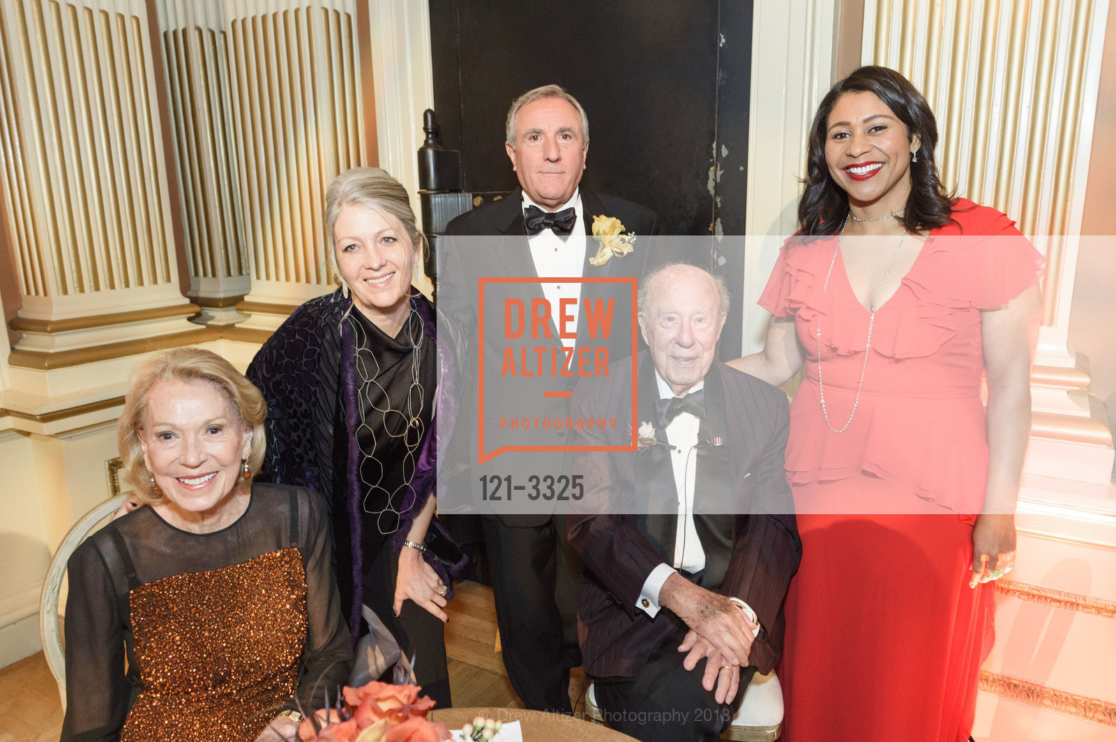 Charlotte Shultz, Dr. Anthea Hartig, Mike Sangiacomo, George Shultz, London Breed, California Historical Society Gala 2018- Celebrating the Honorable George P. Shultz, The Old Mint. 5th and Mission Streets, San Francisco, January 11th, 2018, Photo #121-3325 Charlotte Shultz, Dr. Anthea Hartig, Mike Sangiacomo, George Shultz, London Breed, Photo #121-3325