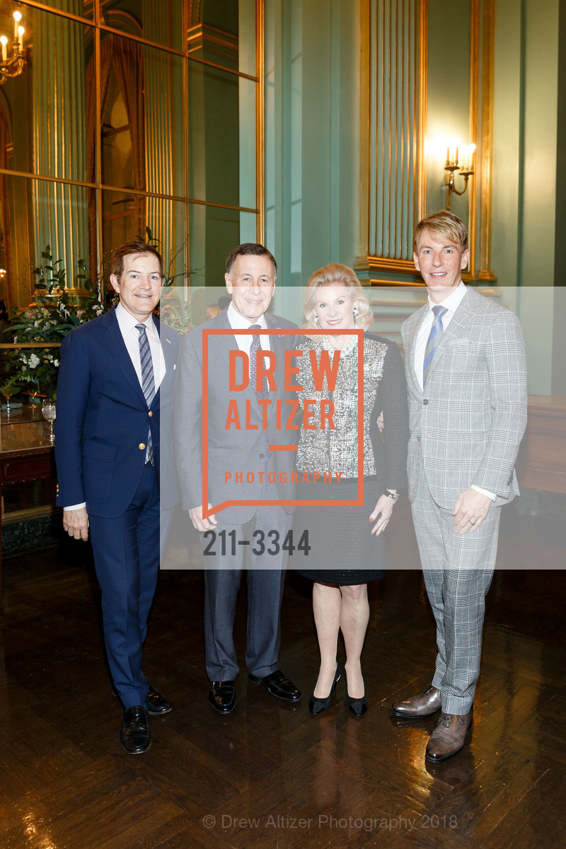 Trent Norris, Carl Pascarella, Dede Wilsey, Jack Calhoun, SF Ballet Pre-Curtain Dinner 2018, War Memorial Veterans Building, Green Room. 401 Van Ness Ave, January 23rd, 2018, Photo #211-3344 Trent Norris, Carl Pascarella, Dede Wilsey, Jack Calhoun, Photo #211-3344