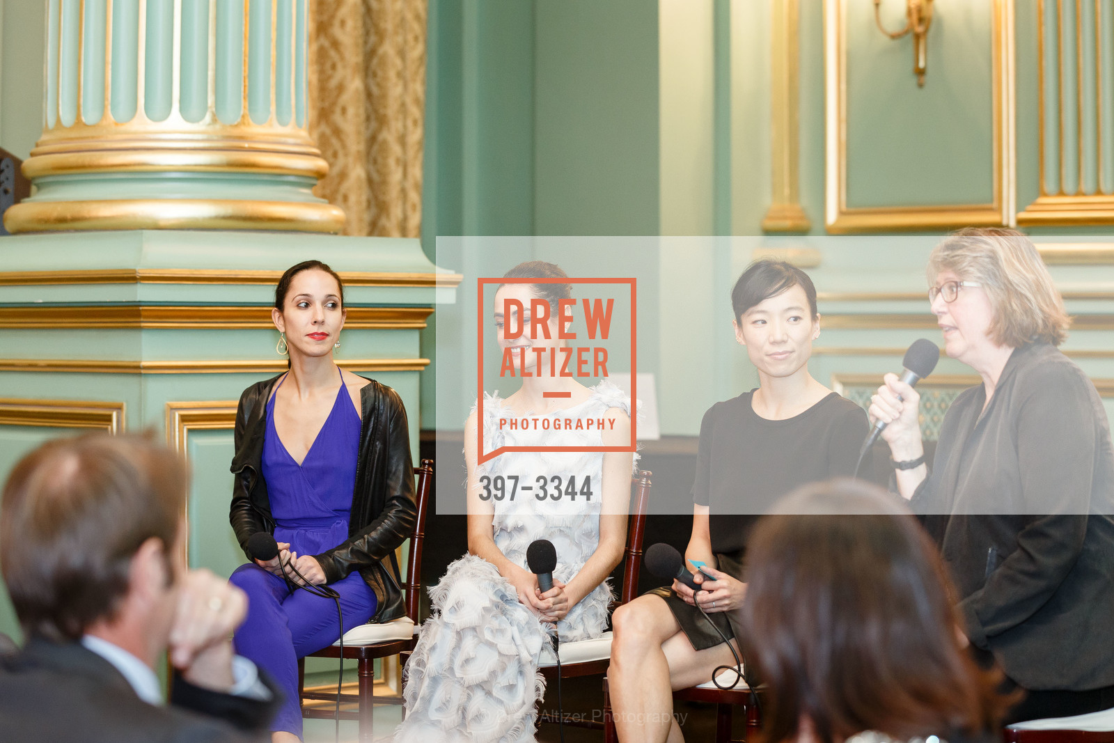 Ana Sophia Scheller, Mathilde Froustey, Frances Chung, SF Ballet Pre-Curtain Dinner 2018, War Memorial Veterans Building, Green Room. 401 Van Ness Ave, Photo #397-3344 Ana Sophia Scheller, Mathilde Froustey, Frances Chung, Photo #397-3344