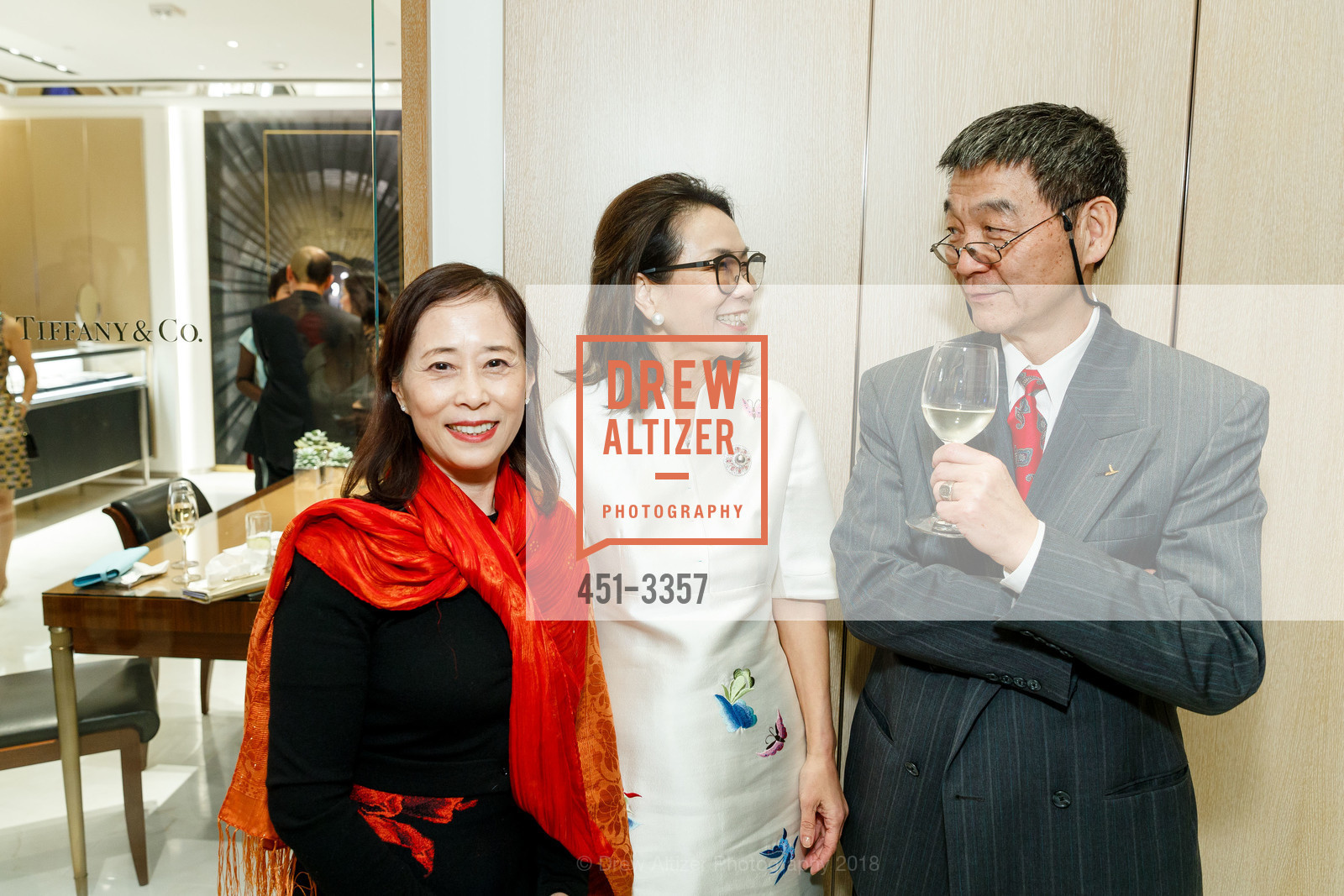 Chaomei Chen, Xiaojun Lee, Yu Wu, SF Symphony Chinese New Year Cocktail Event at Tiffany & Co. 2018, Tiffany & Co. 350 Post Street, SF. 350 Post Street, SF, January 24th, 2018, Photo #451-3357 Chaomei Chen, Xiaojun Lee, Yu Wu, Photo #451-3357