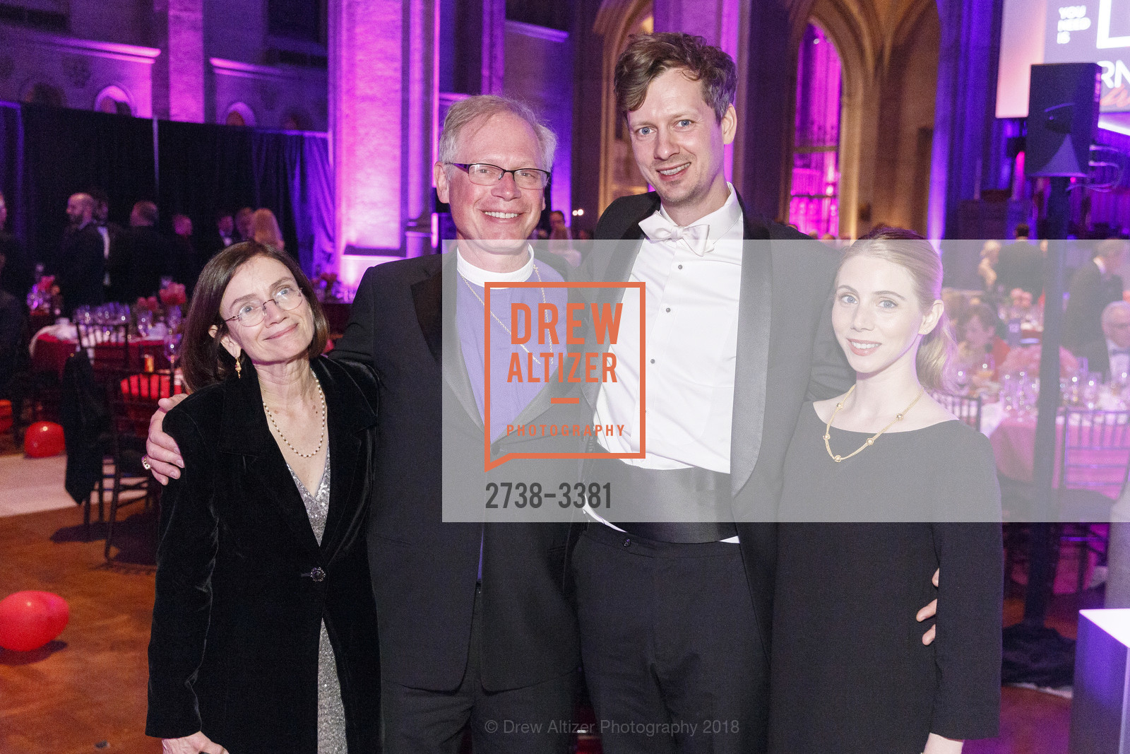 Sheila Andrus, Bishop Marc Handley Andrus, Martin Bringmann, Chloe Bringmann, Grace Cathedral's Carnivale 2018, Grace Cathedral. 1100 California St, San Francisco, CA 94108, February 13th, 2018, Photo #2738-3381 Sheila Andrus, Bishop Marc Handley Andrus, Martin Bringmann, Chloe Bringmann, Photo #2738-3381