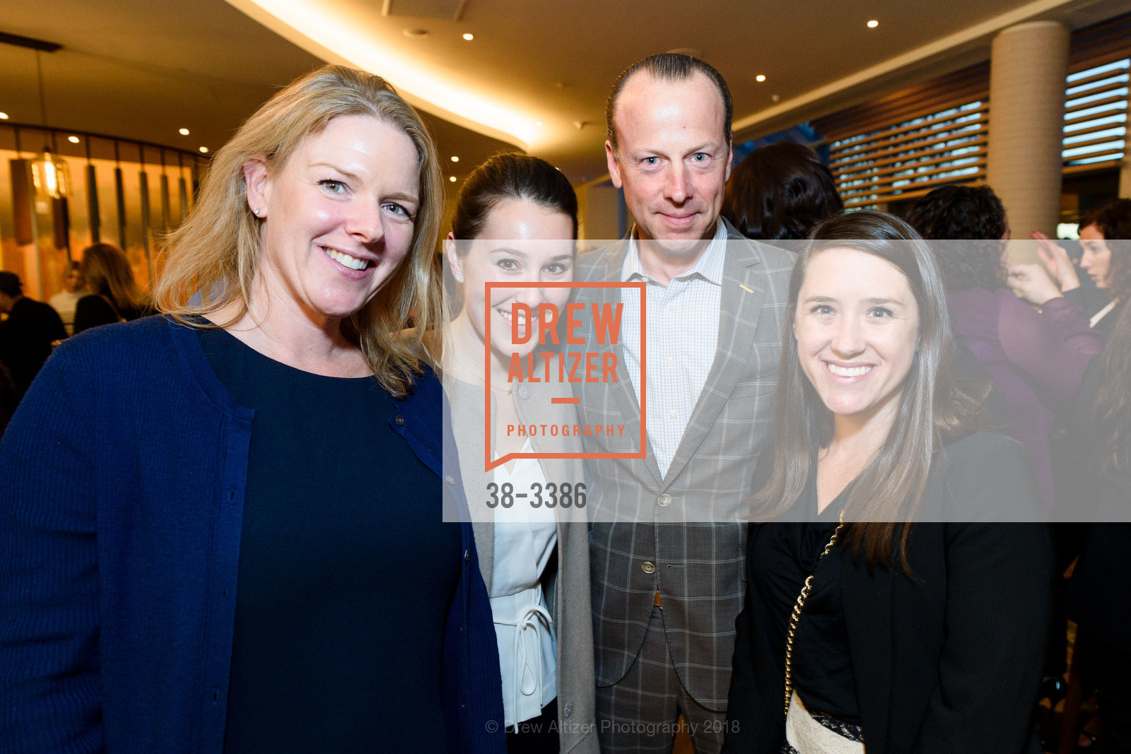 Emilie Lynch, Jennifer Hardy, Rick Corcoran, Megan Casey, Scroll Ball Waterside Kitchen Opening, Scroll Bar, Pullman Hotel. 223 Twin Dolphin Drive, February 1st, 2018, Photo #38-3386 Emilie Lynch, Jennifer Hardy, Rick Corcoran, Megan Casey, Photo #38-3386