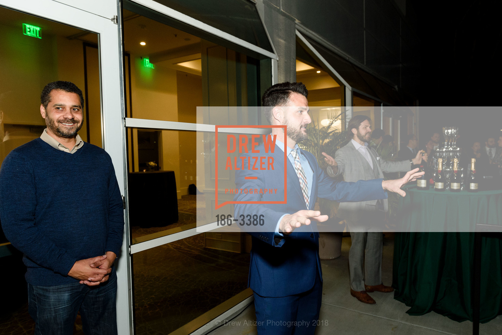 Ian Bain, AJ Prasaguet, Scroll Ball Waterside Kitchen Opening, Scroll Bar, Pullman Hotel. 223 Twin Dolphin Drive, February 1st, 2018, Photo #186-3386 Ian Bain, AJ Prasaguet, Photo #186-3386