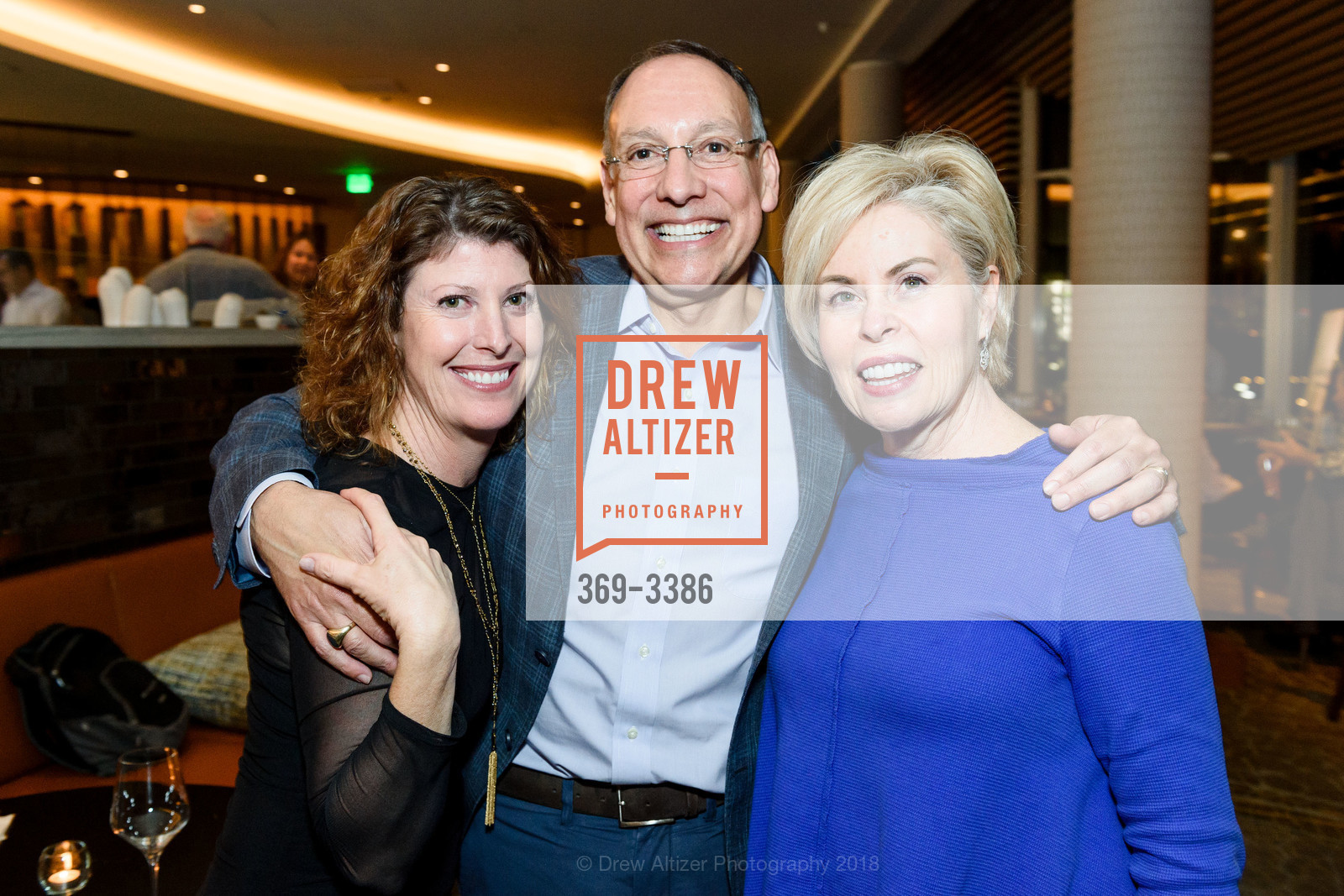 Leslie Doohan, Ron Garcia, Goldie Morabito, Scroll Ball Waterside Kitchen Opening, Scroll Bar, Pullman Hotel. 223 Twin Dolphin Drive, February 1st, 2018, Photo #369-3386 Leslie Doohan, Ron Garcia, Goldie Morabito, Photo #369-3386