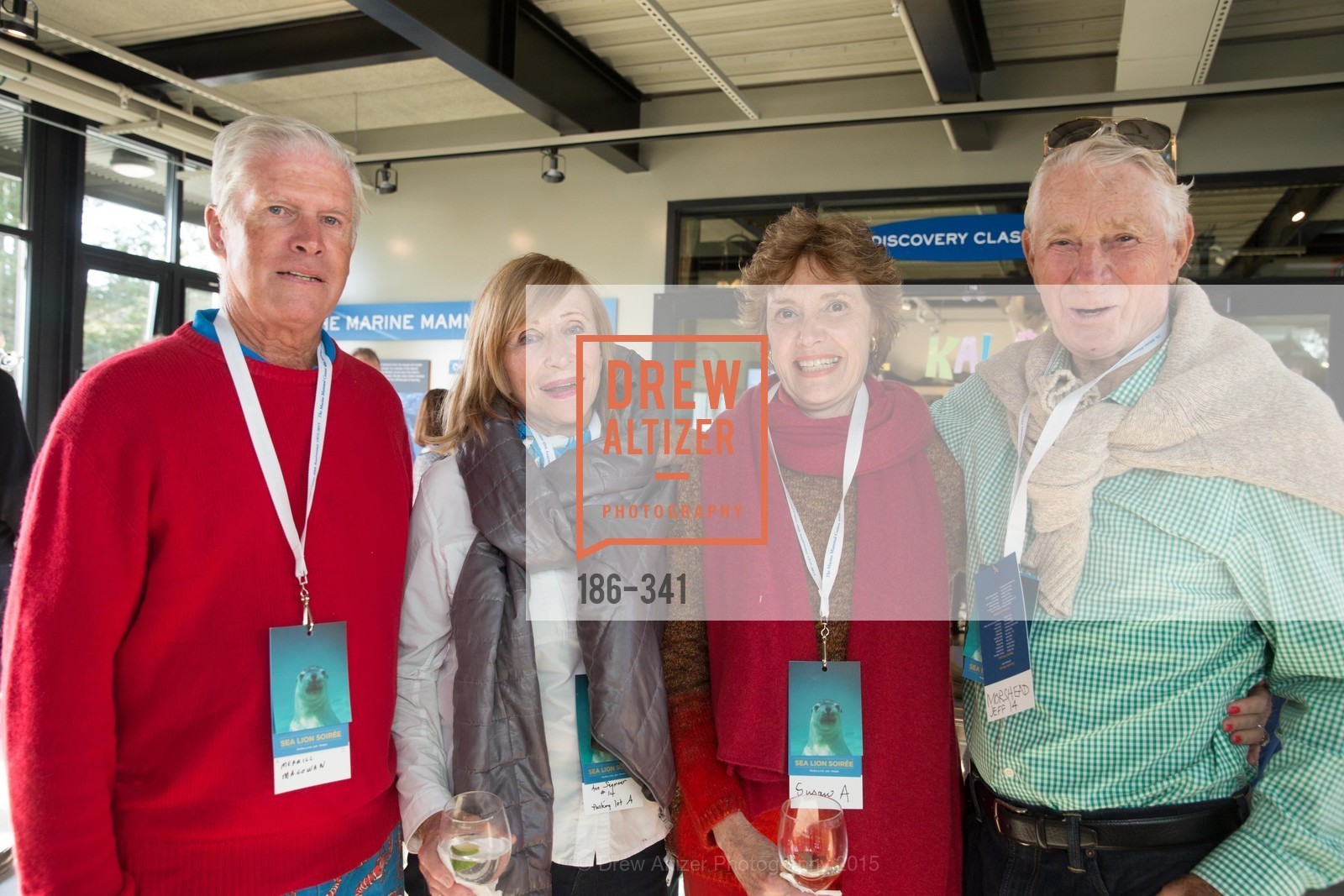 Merrill Magowan, Ann Seymour, Susan Grau, Jeff Morshead, The Marine Mammal Center 40th Anniversary, Fort Cronkhite. Fort Cronkhite, . 200 Bunker Road, October 4th, 2015, Photo #186-341 Merrill Magowan, Ann Seymour, Susan Grau, Jeff Morshead, Photo #186-341