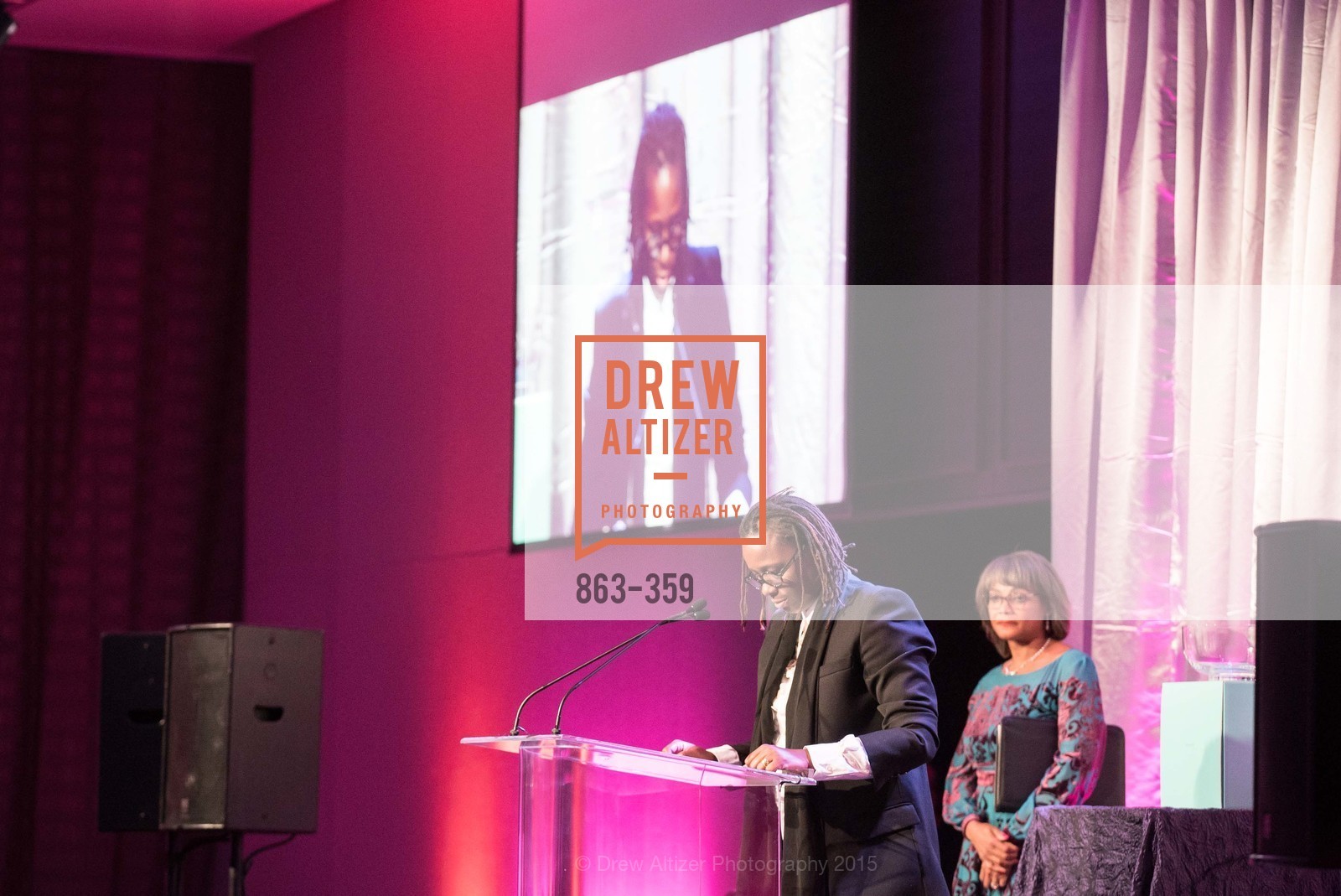 Mickalene Thomas, Karen Jenkins Johnson, 2015 MoAD Gala: Finding the I in Diaspora, MoAD Museum & The St. Regis. MoAD Museum & The St. Regis, October 9th, 2015, Photo #863-359 Mickalene Thomas, Karen Jenkins Johnson, Photo #863-359