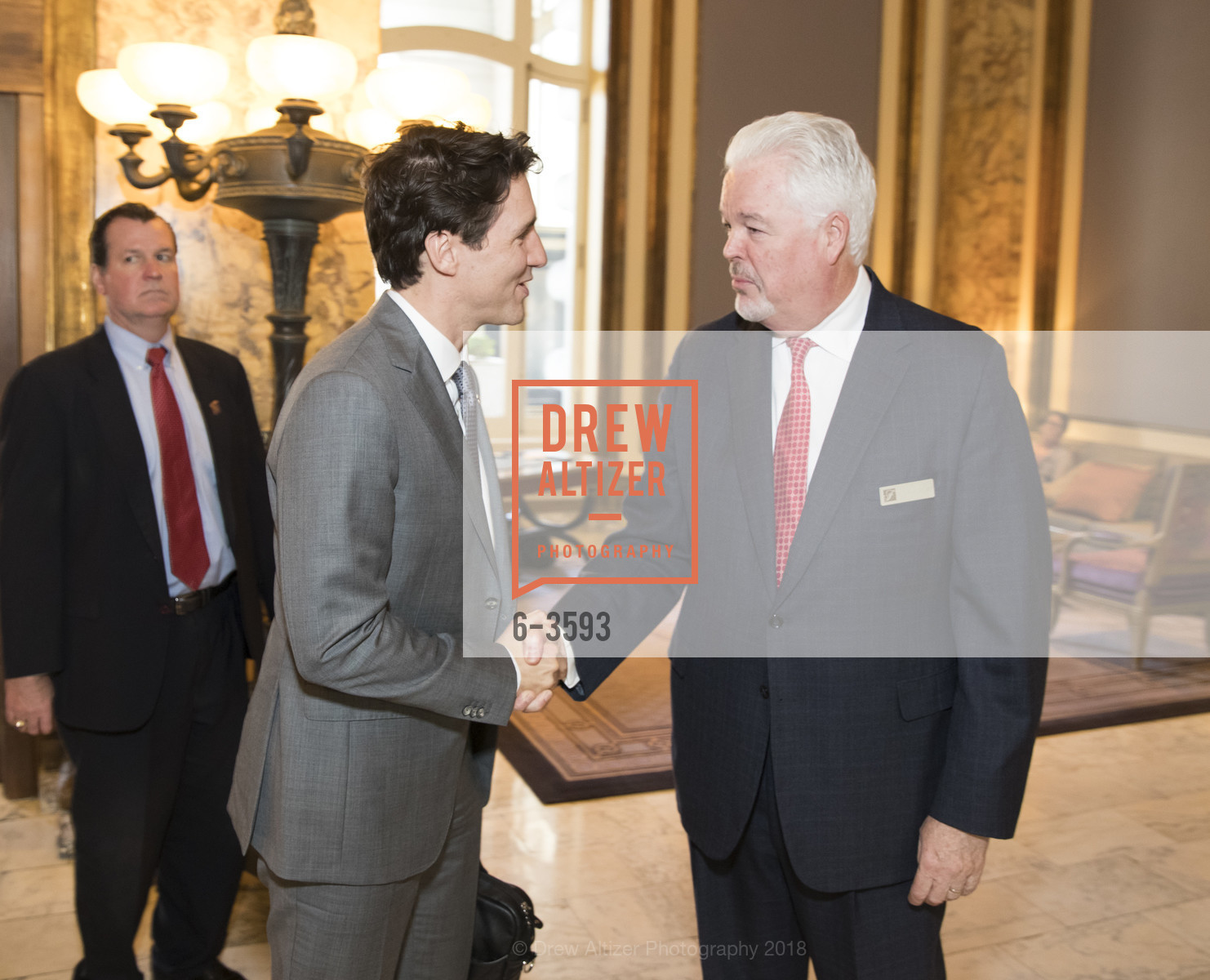 Justin Trudeau, Paul Tormey, Welcome for Canadian Prime Minister Justin Trudeau Fairmont San Francisco, Fairmont Hotel, Lobby. 950 Mason Street, February 8th, 2018, Photo #6-3593 Justin Trudeau, Paul Tormey, Photo #6-3593