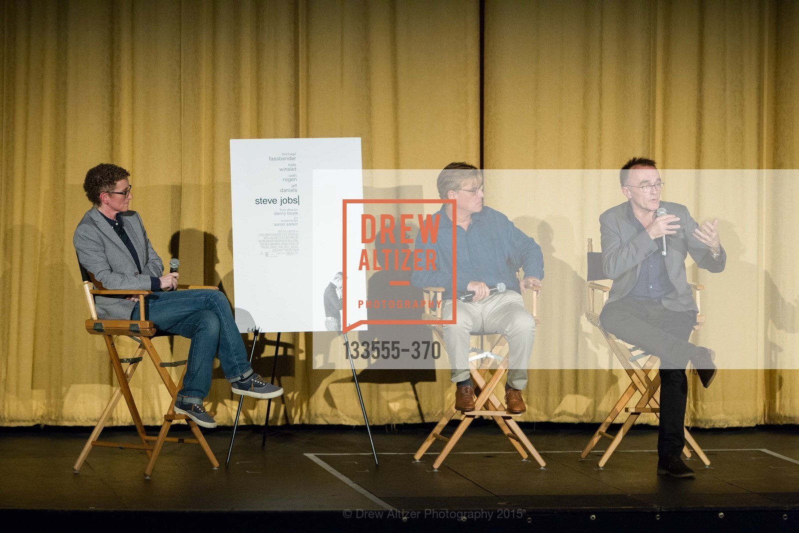 Moderator Angela Wattercutter From Wired.com, Screenwriter Aaron Sorkin, And Director Danny Boyle, SAN FRANCISCO SPECIAL SCREENING OF STEVE JOBS PRESENTED BY UNIVERSAL PICTURES, OCTOBER 9, 2015 AT THE CASTRO THEATRE, Castro Theater, October 9th, 2015,Drew Altizer, Drew Altizer Photography, full-service agency, private events, San Francisco photographer, photographer california