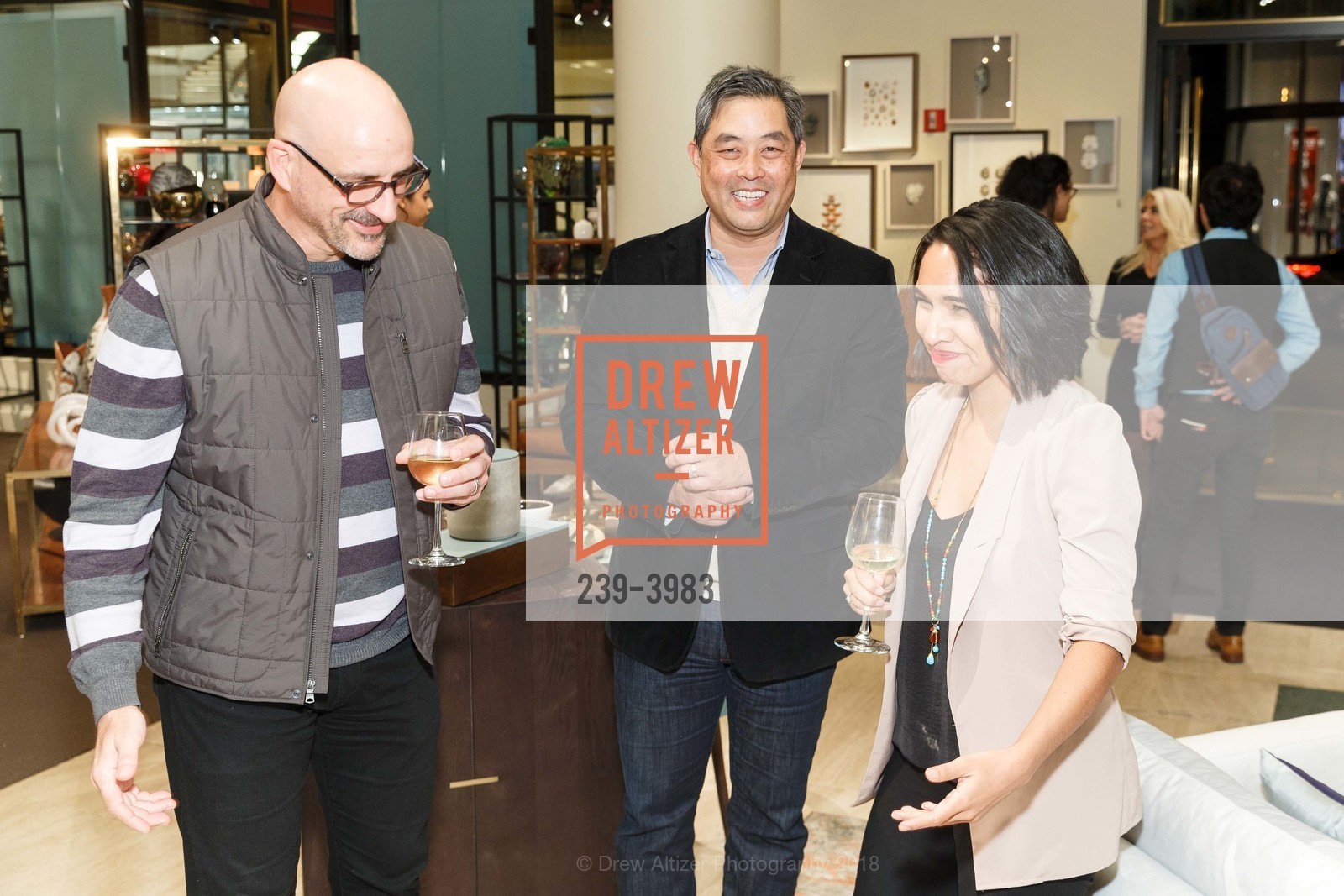 Sean Gibson, Brian Tsung, Arcelia Morales, Gump's Celebrates 30 Years With Maria Yee, Gump's. 135 Post Street, February 15th, 2018, Photo #239-3983 Sean Gibson, Brian Tsung, Arcelia Morales, Photo #239-3983