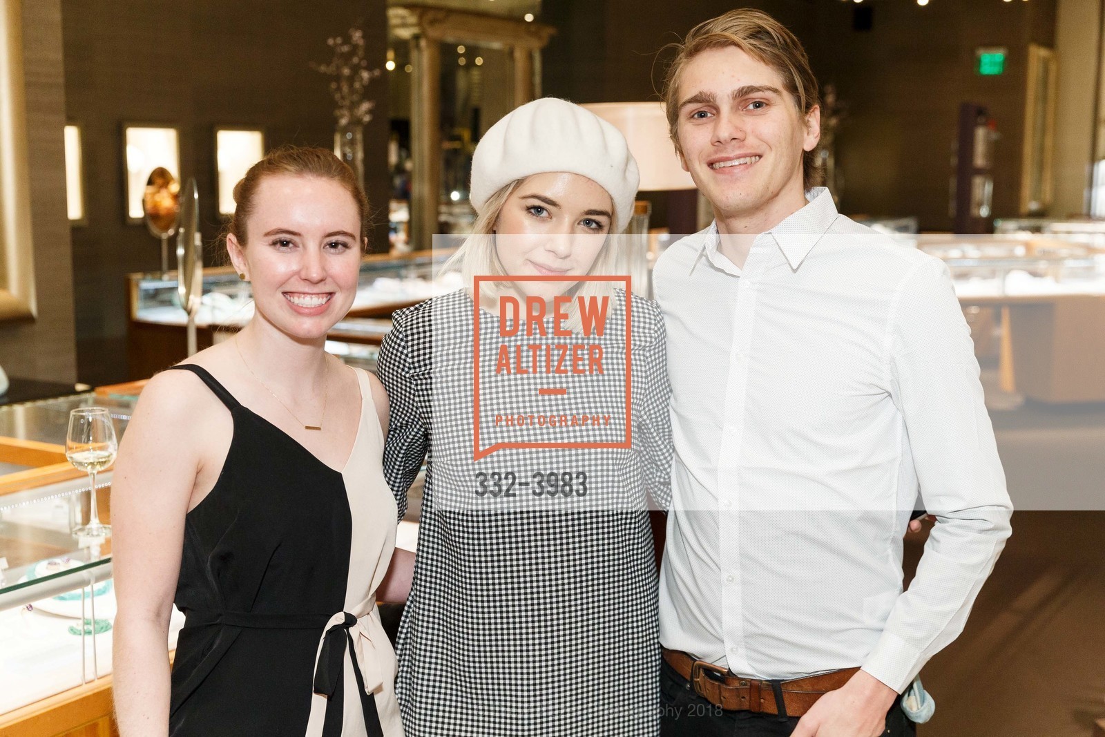 Bailey Preibe, Hannah Gilbertson, Bryson Schmidt, Gump's Celebrates 30 Years With Maria Yee, Gump's. 135 Post Street, February 15th, 2018, Photo #332-3983 Bailey Preibe, Hannah Gilbertson, Bryson Schmidt, Photo #332-3983