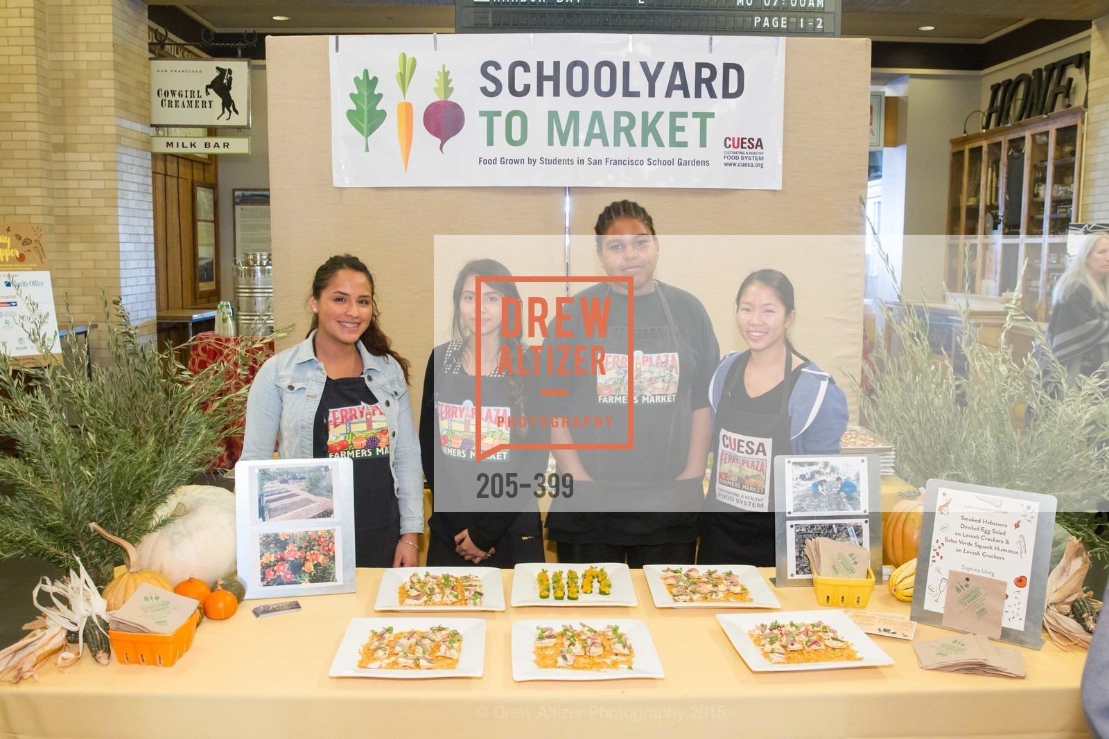 Katherine Bermudez, Tyree Lewis, Victoria Louie, CUESA's Sunday Supper: A Farm to City Feast, San Francisco Ferry Building. San Francisco Ferry Building, October 18th, 2015, Photo #205-399 Katherine Bermudez, Tyree Lewis, Victoria Louie, Photo #205-399